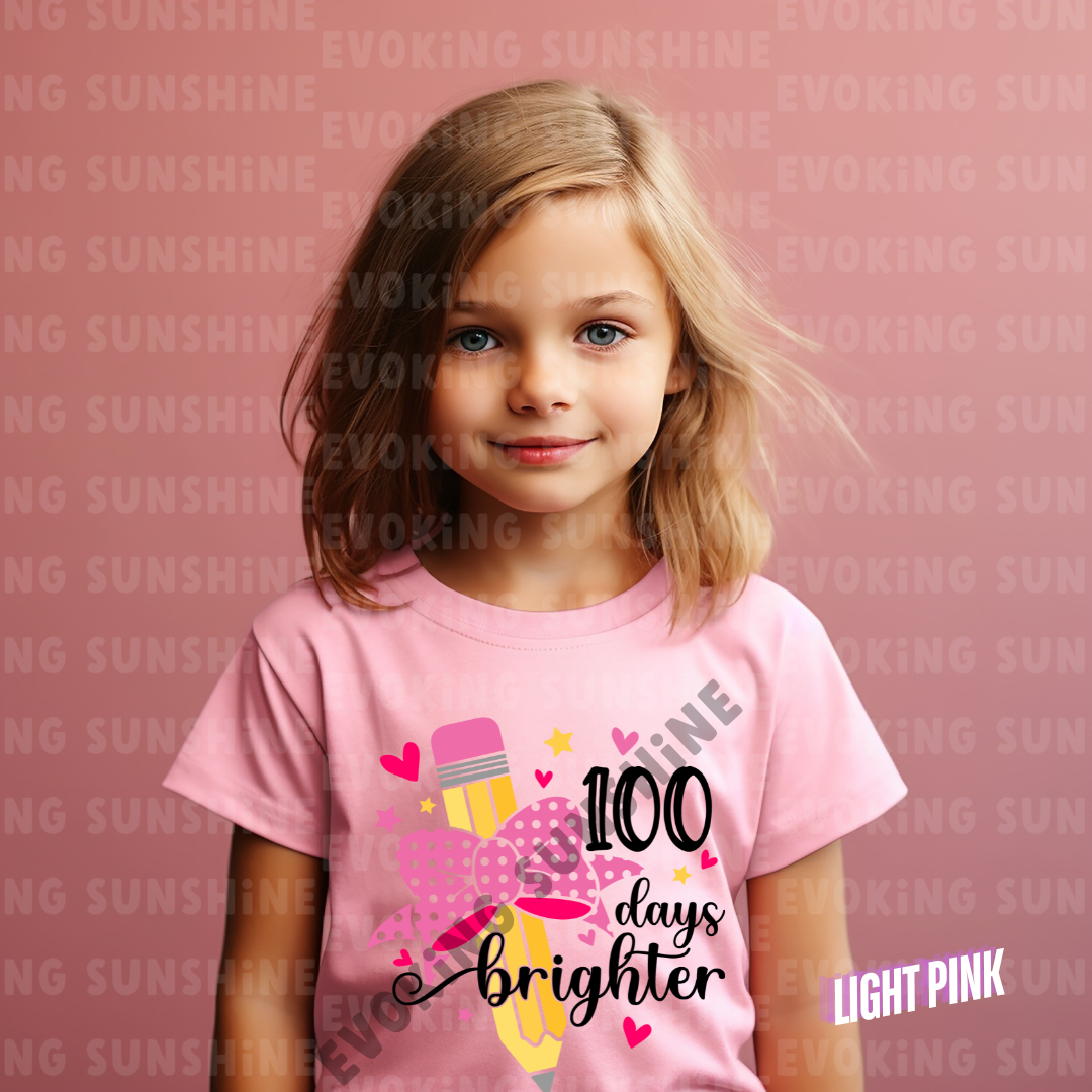 100 Days Brighter - Celebration School Shirt - Pencil and Bow - Kids Heavy Cotton™ Tee