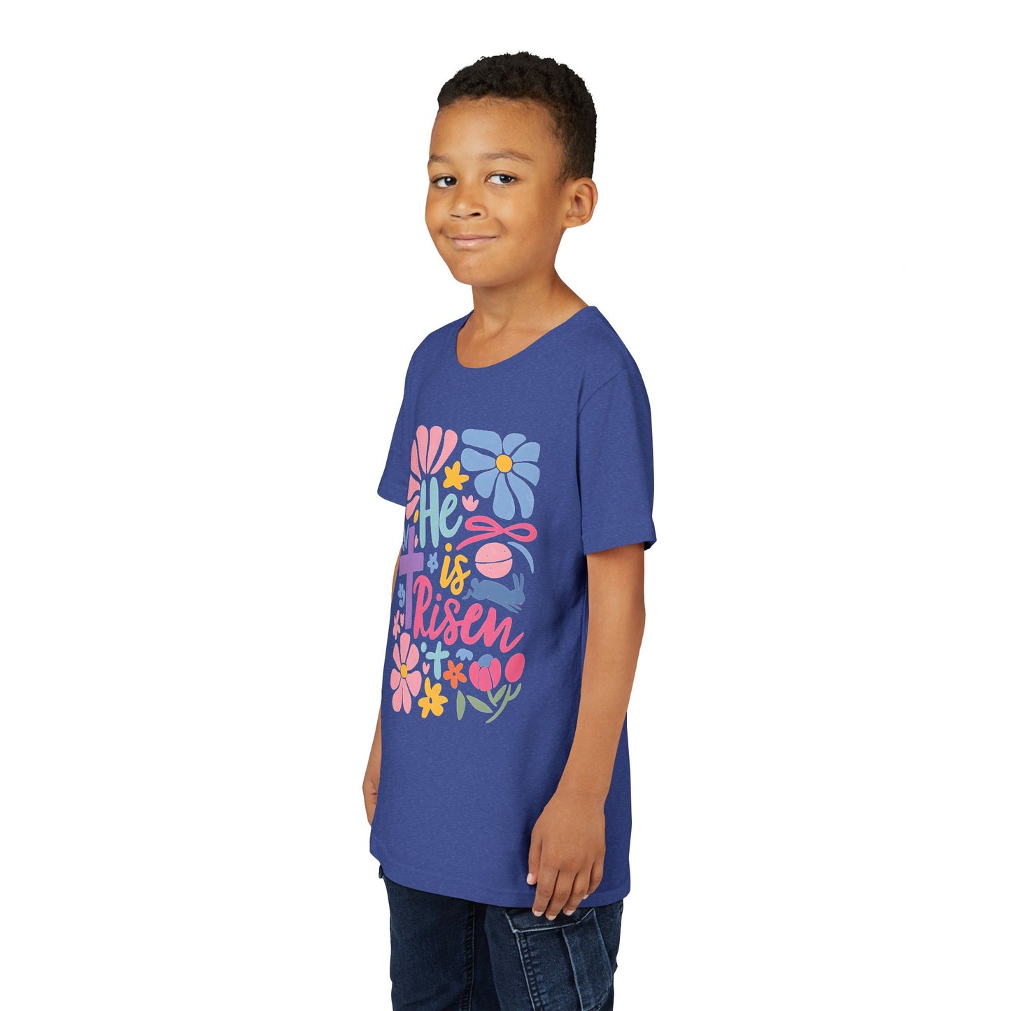 Youth Short Sleeve Tee - "He is Risen" Floral Design