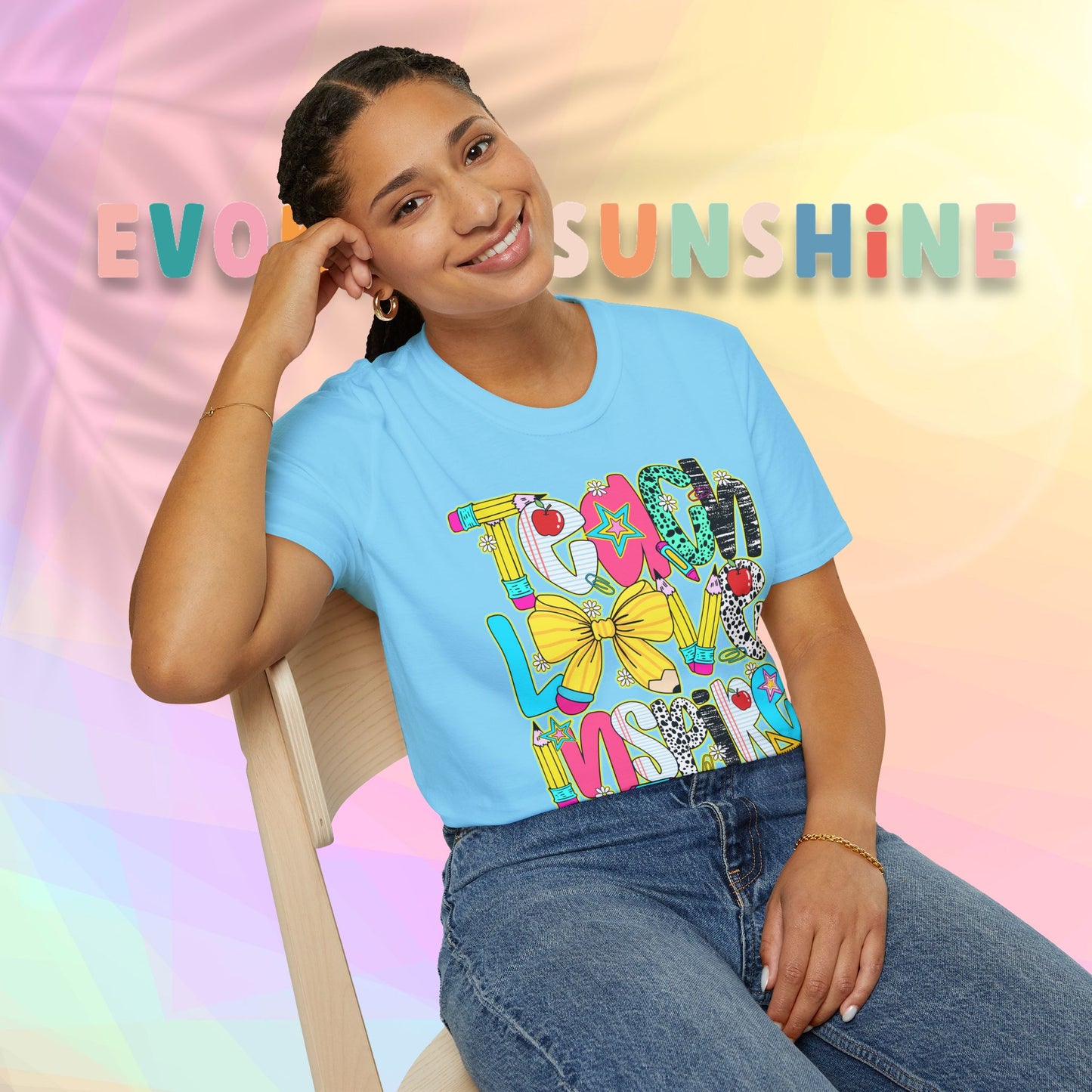 Colorful Teacher T-Shirt, Teach Love Inspire Shirt, Gift for Educators, Back to School Apparel, Inspirational Tops