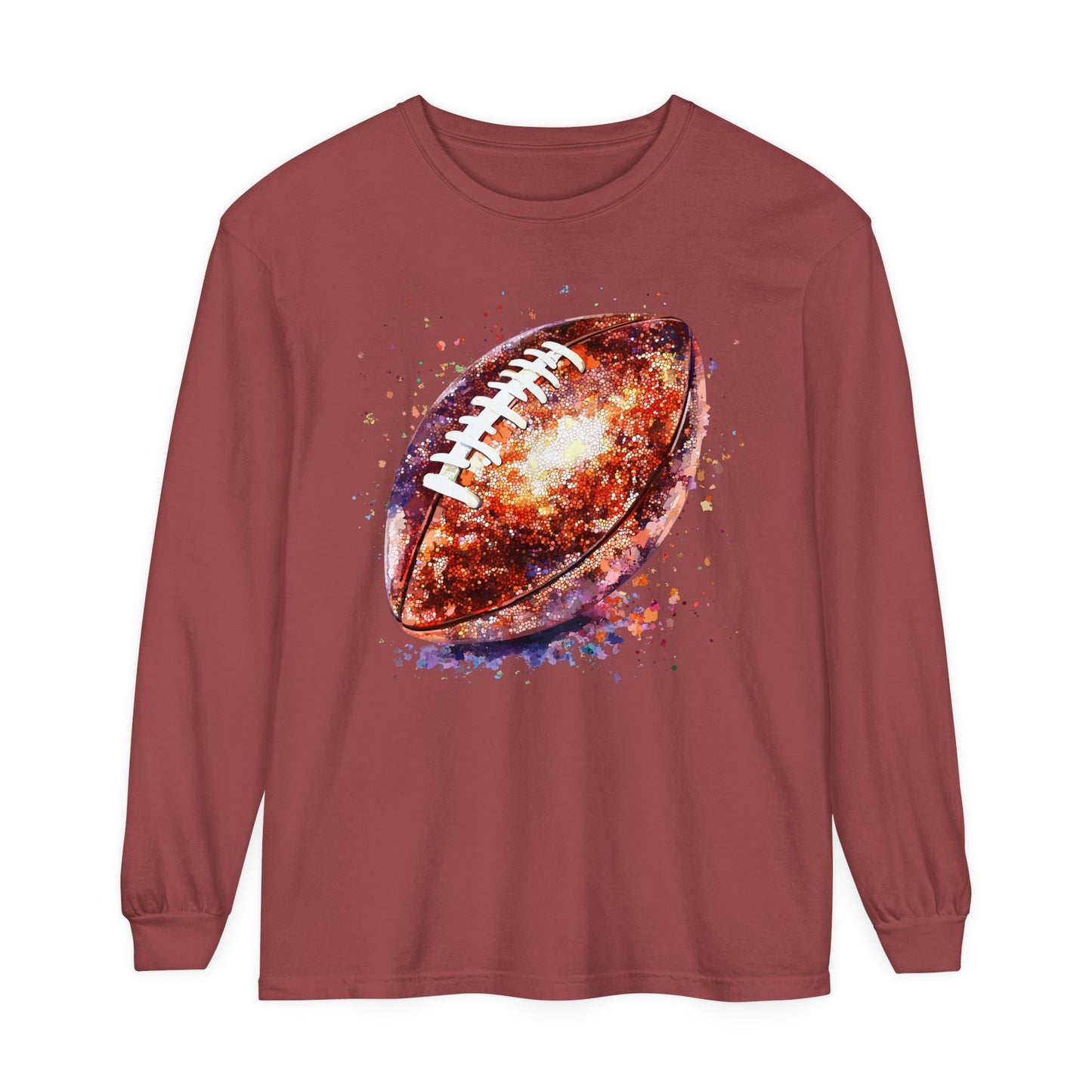 Glitter Football Long Sleeve T-Shirt, Comfort Colors Shirt, Sparkly Sports Fan Apparel, Unisex Tee, Fall Game Day Outfit