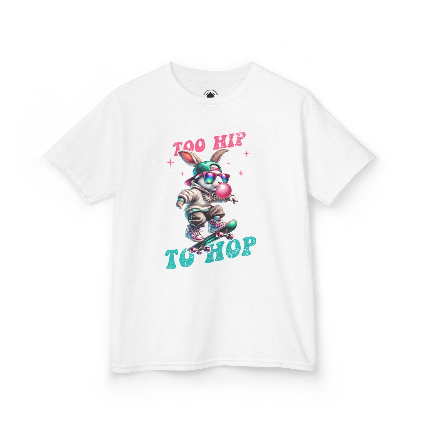 Cool Skateboarding Bunny Kids Tee - "Too Hip to Hop"