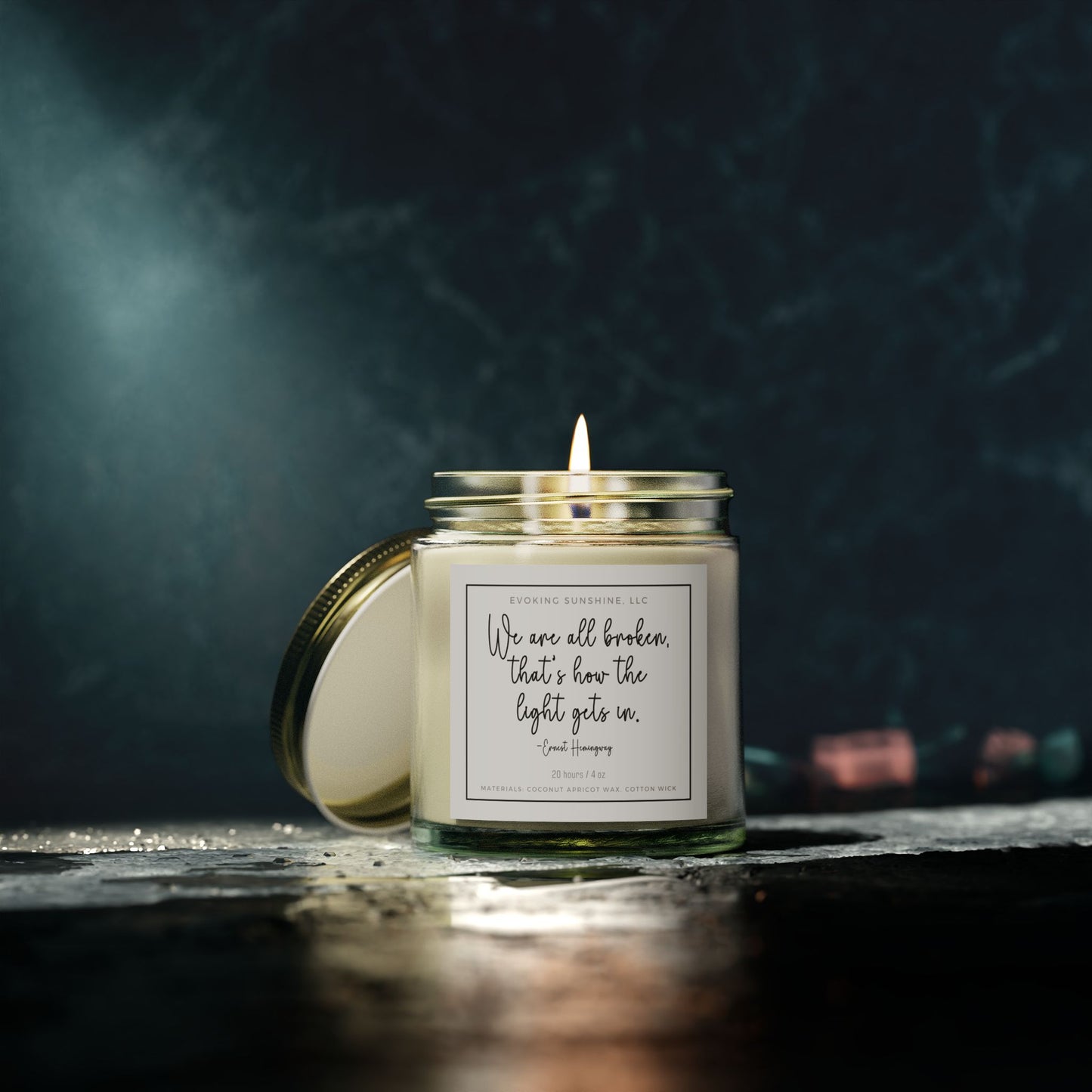 Scented Candle, 'We are all broken, that's how the light gets in', Hand-Poured in the USA, 9 Scents, Coconut Apricot Wax