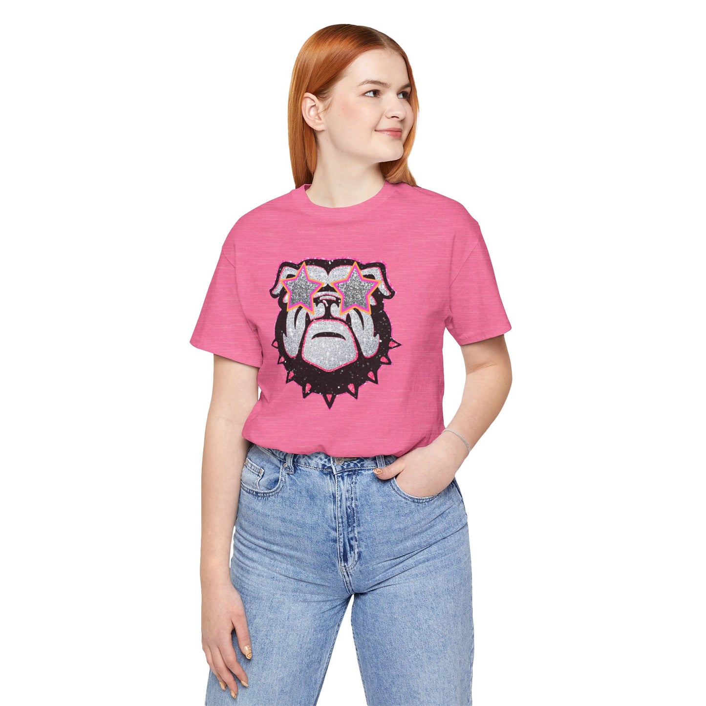UGA Bulldog Lady Tee in Faux Black, Pink and Silver Glitter