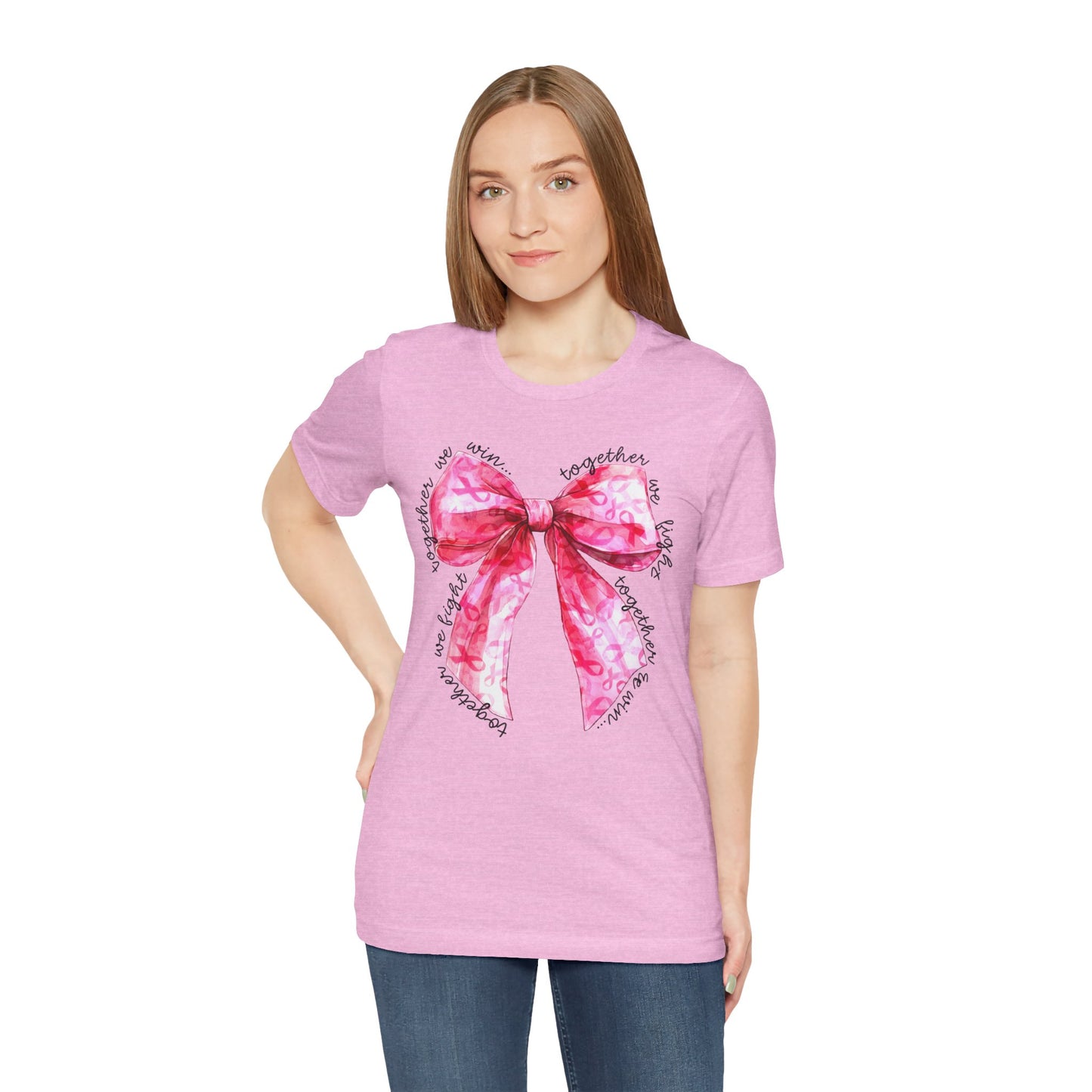 Pink Cancer Coquette Bow Tee, Breast Cancer Awareness Ribbon Shirt, Unisex Jersey Short Sleeve Top, Pink Ribbon T-shirt, Express Delivery available