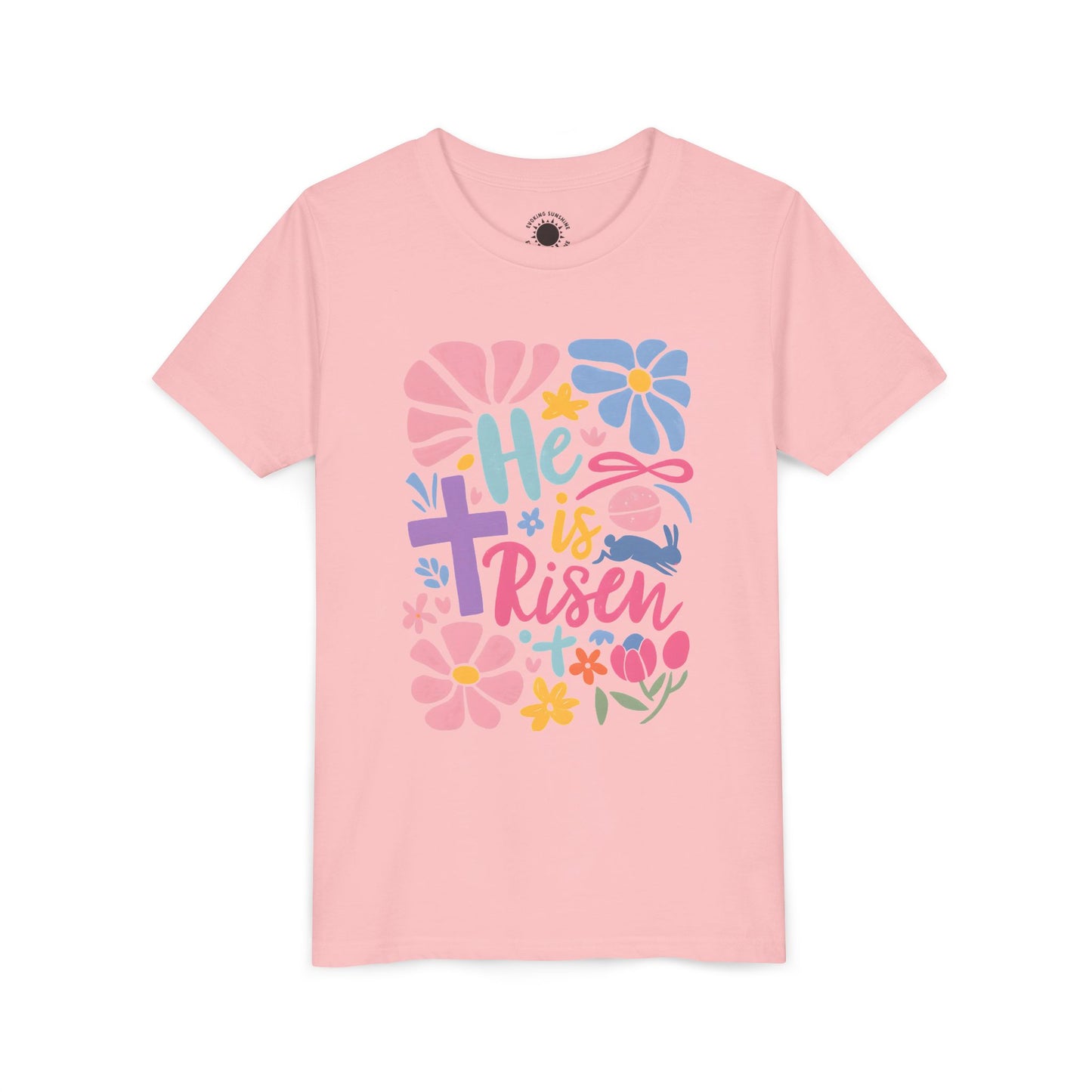 Youth Short Sleeve Tee - "He is Risen" Floral Design