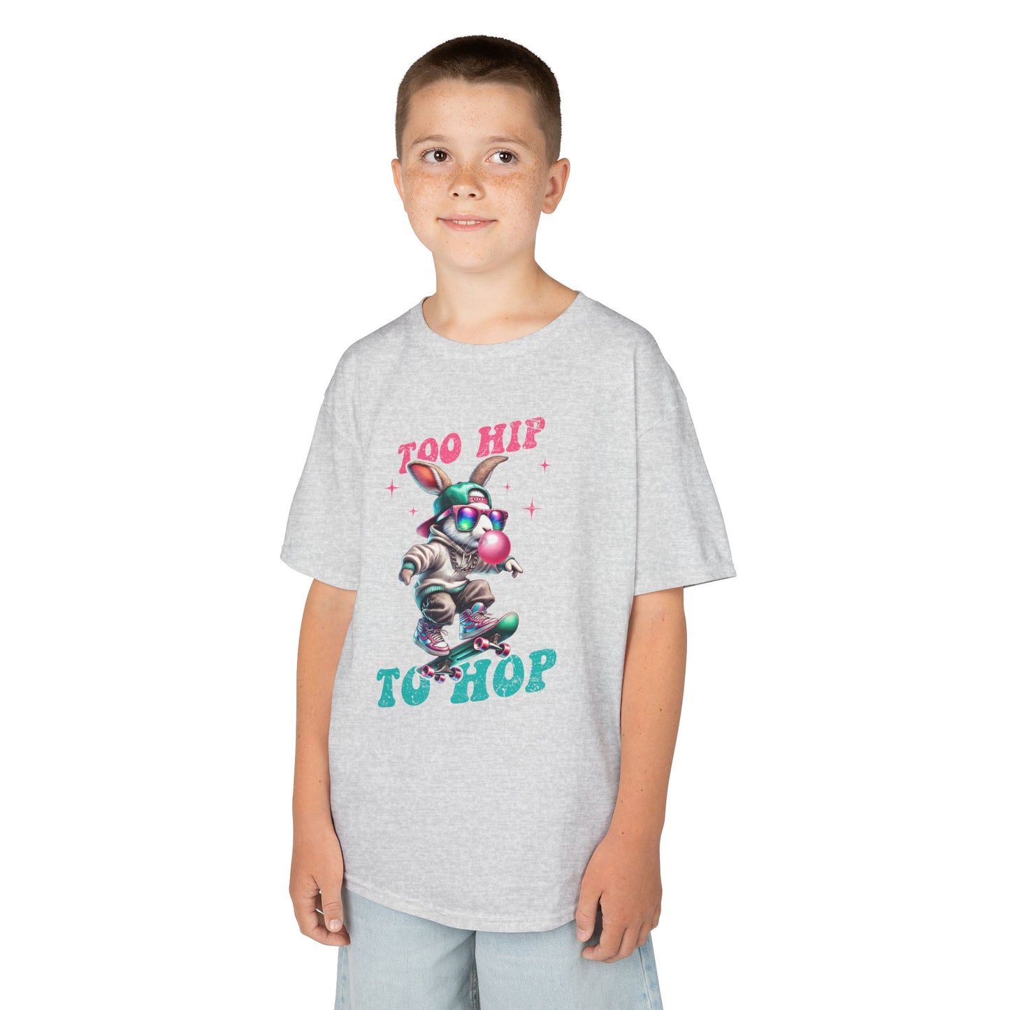 Cool Skateboarding Bunny Kids Tee - "Too Hip to Hop"