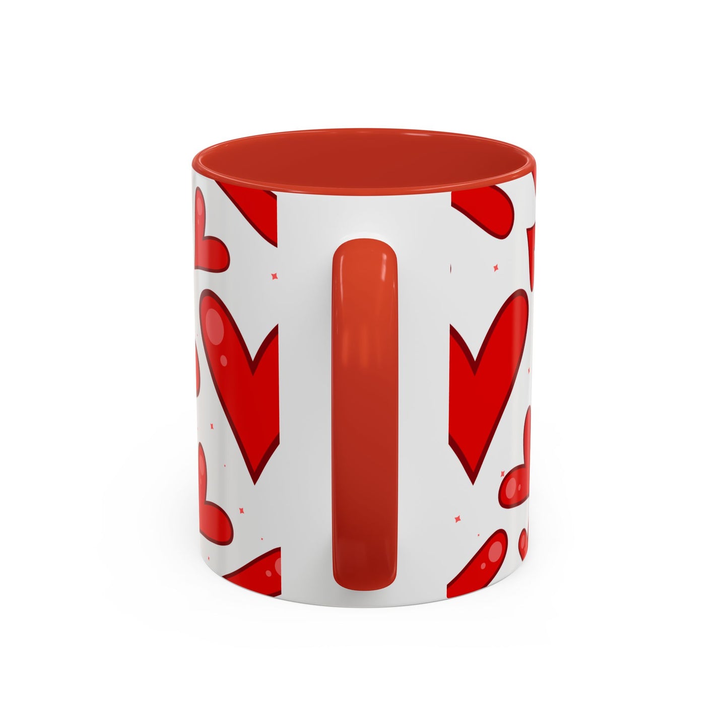 Red Hearts Accent Mug, Coffee Cup with Big Red Hearts, White Background, Red Handle and Inside, Valentine's Day Gift, Love Mug, Romantic