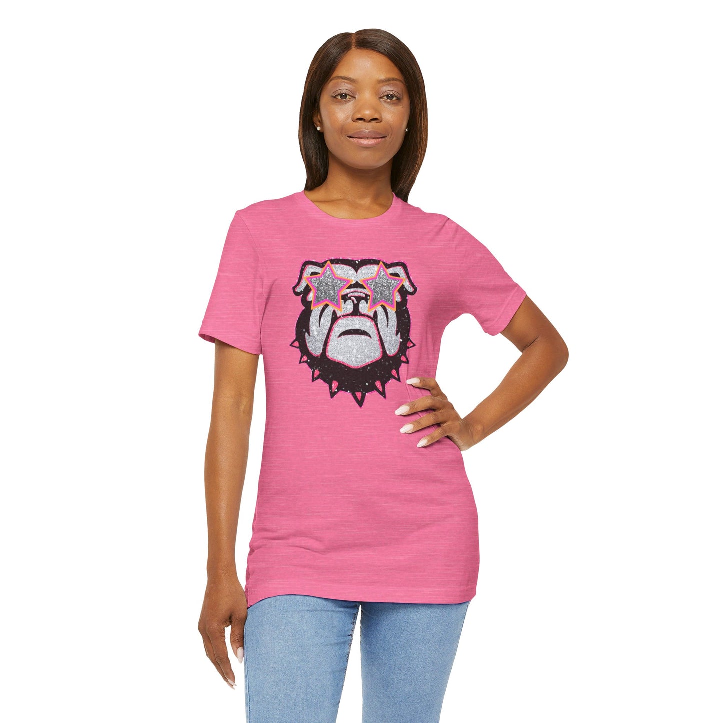 UGA Bulldog Lady Tee in Faux Black, Pink and Silver Glitter