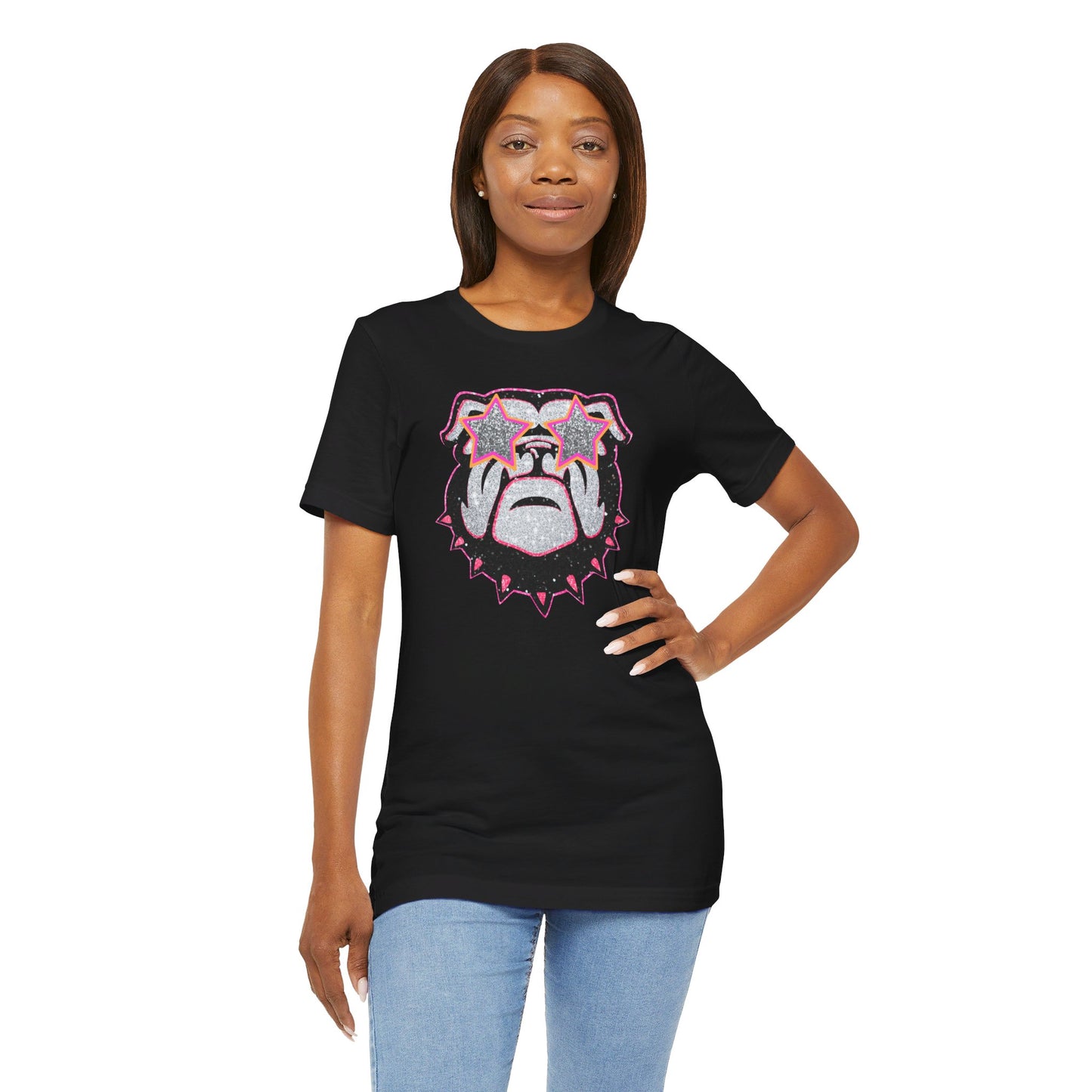 UGA Bulldog Lady Tee in Faux Black, Pink and Silver Glitter