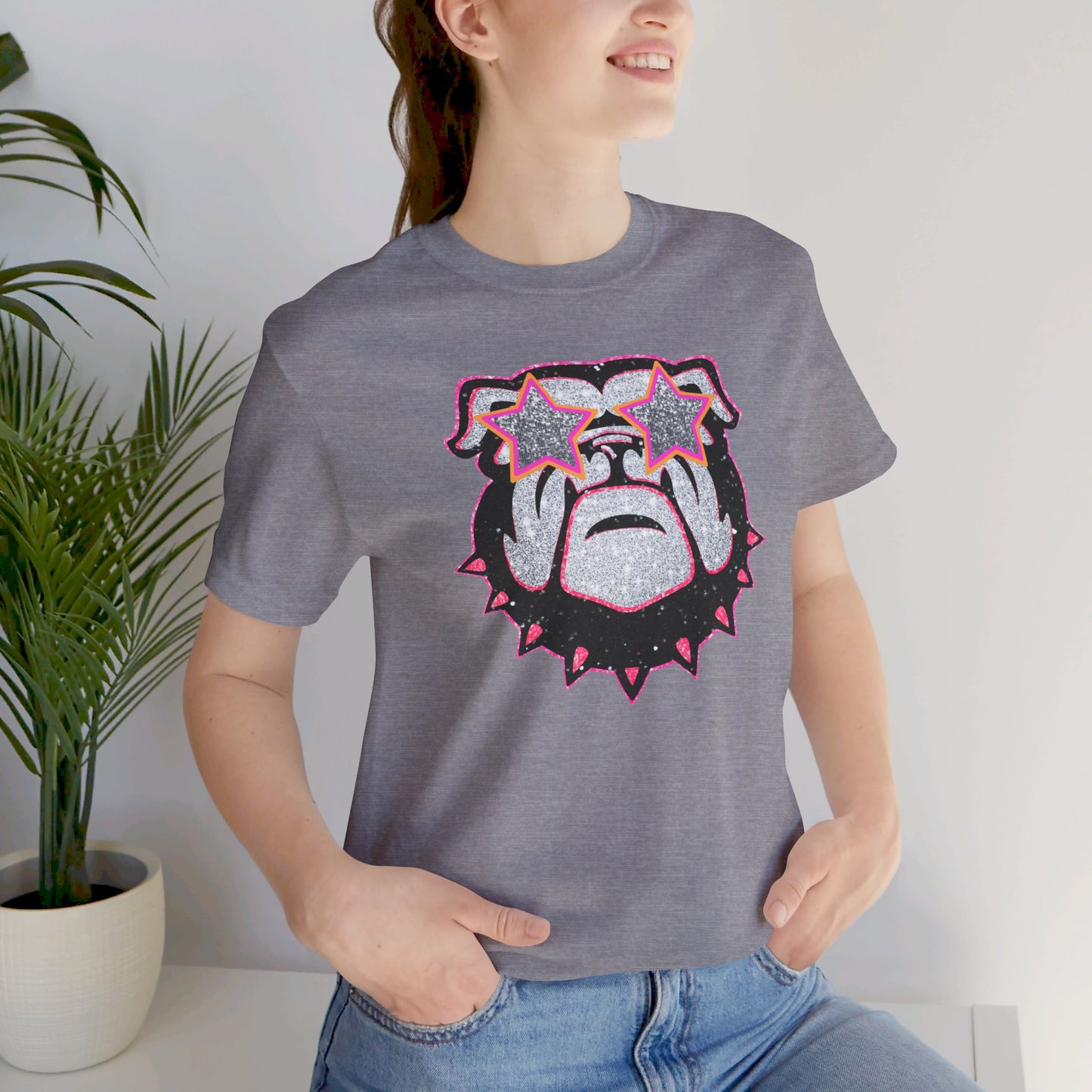UGA Bulldog Lady Tee in Faux Black, Pink and Silver Glitter