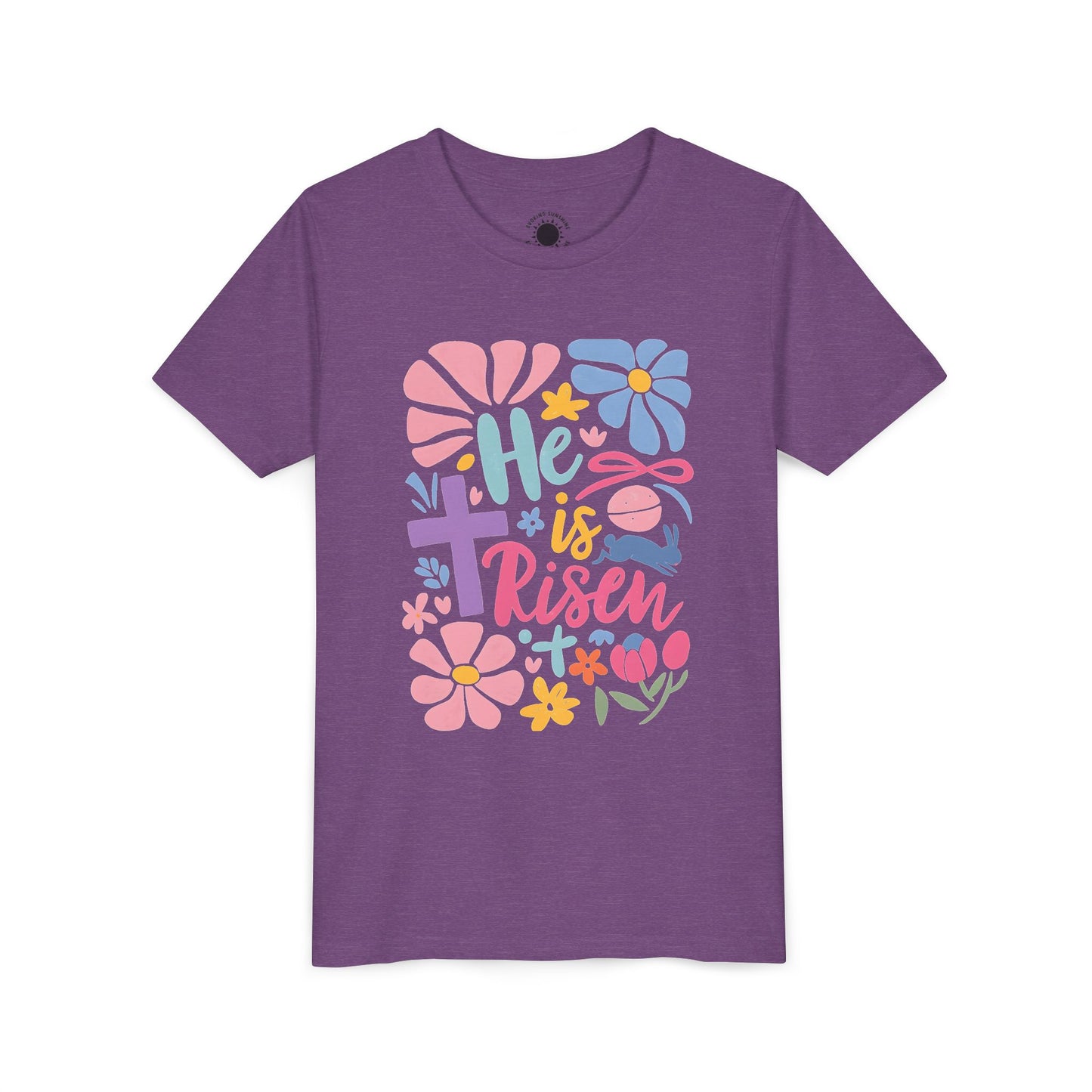 Youth Short Sleeve Tee - "He is Risen" Floral Design