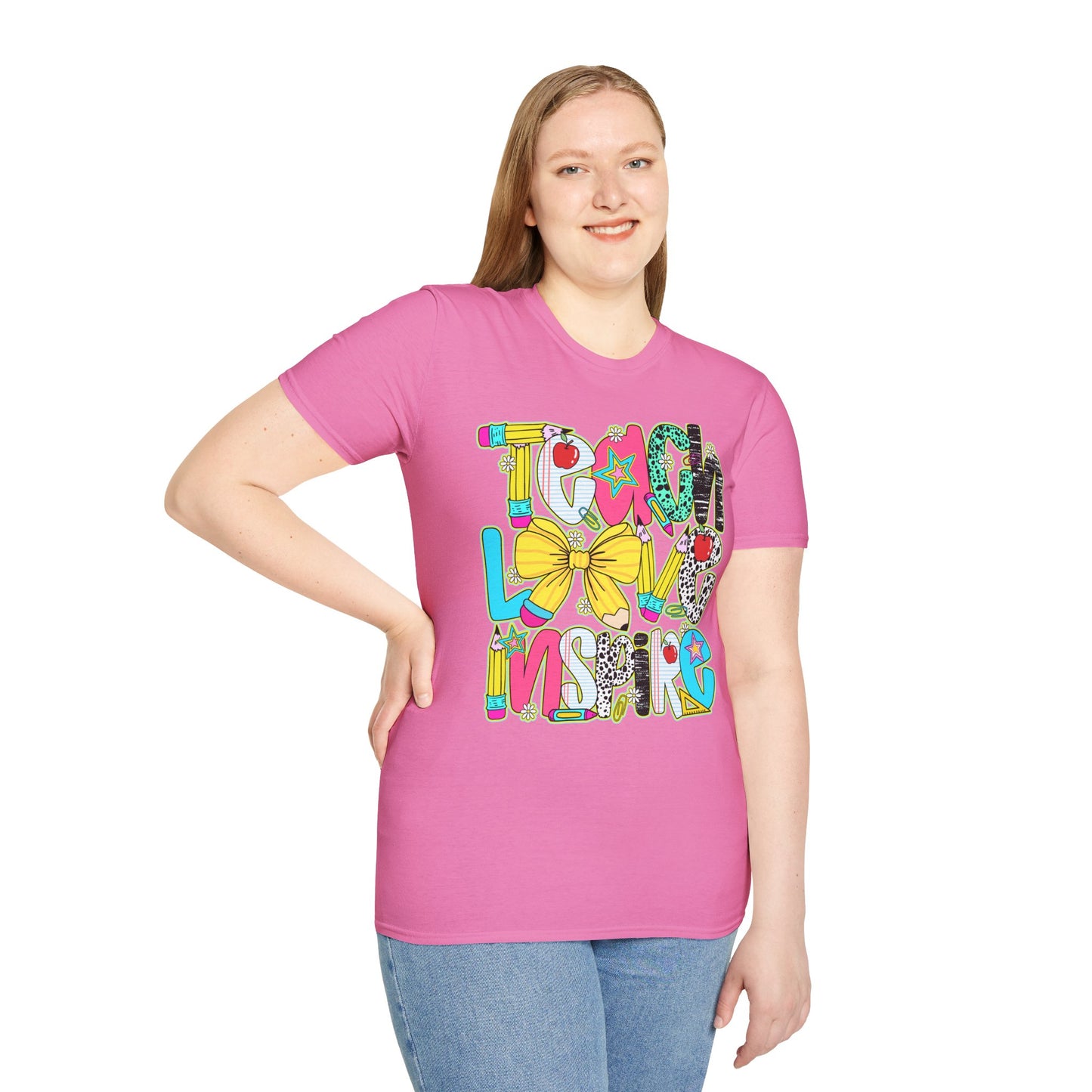 Colorful Teacher T-Shirt, Teach Love Inspire Shirt, Gift for Educators, Back to School Apparel, Inspirational Tops