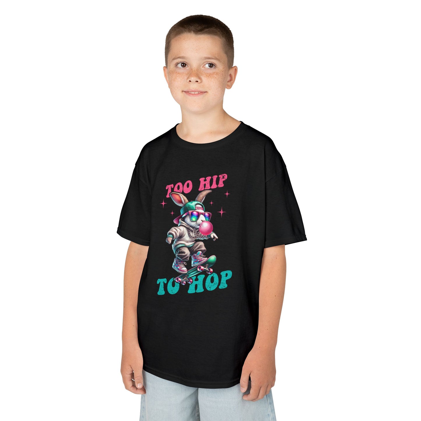 Cool Skateboarding Bunny Kids Tee - "Too Hip to Hop"