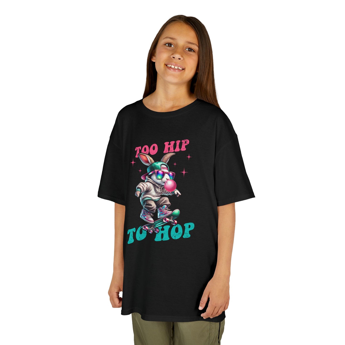 Cool Skateboarding Bunny Kids Tee - "Too Hip to Hop"