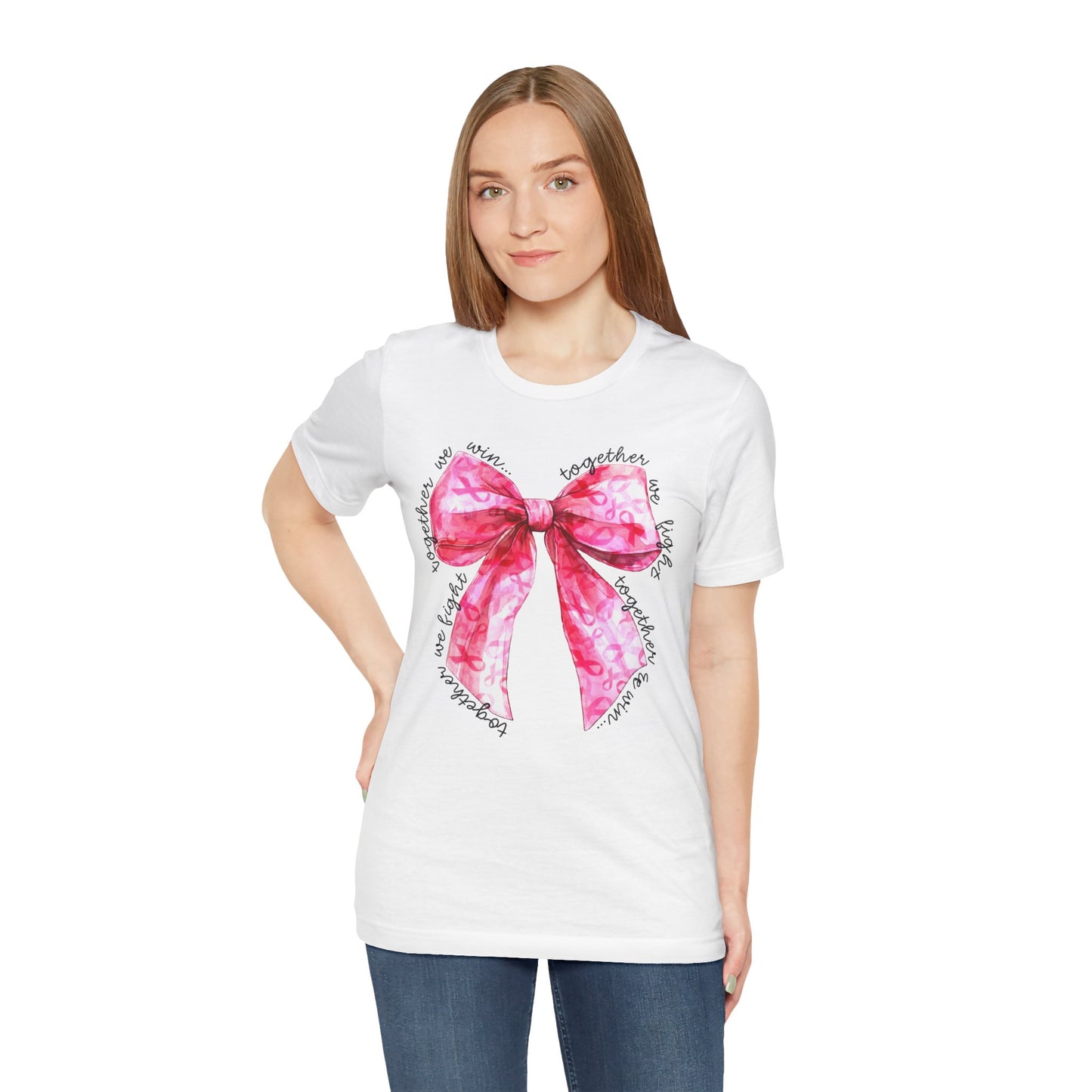 Pink Cancer Coquette Bow Tee, Breast Cancer Awareness Ribbon Shirt, Unisex Jersey Short Sleeve Top, Pink Ribbon T-shirt, Express Delivery available