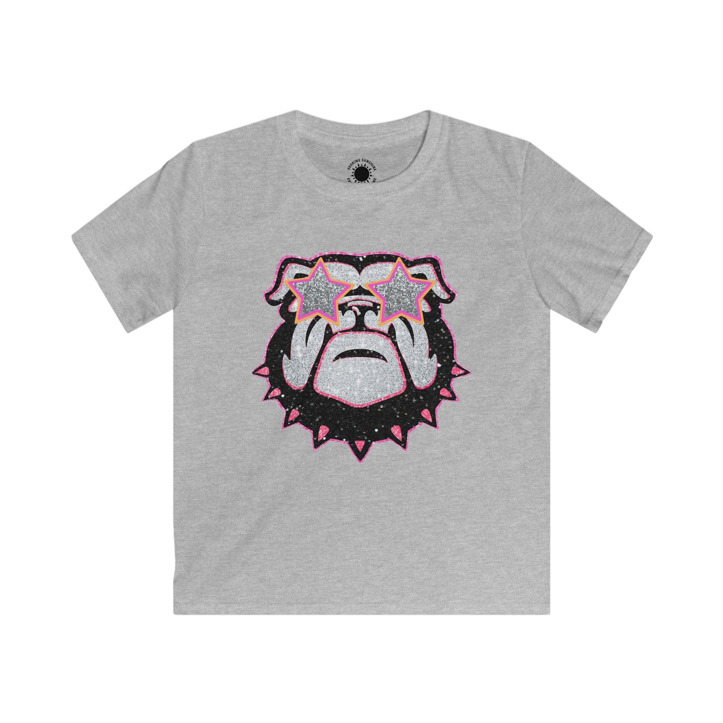 Bulldog Fan Kids Softstyle Tee, UGA Youth T-Shirt, Glitter Bulldog Shirt, Pink Sunglasses, Cute Bulldog Shirt, Bulldog Lover Gift, UGA Fan