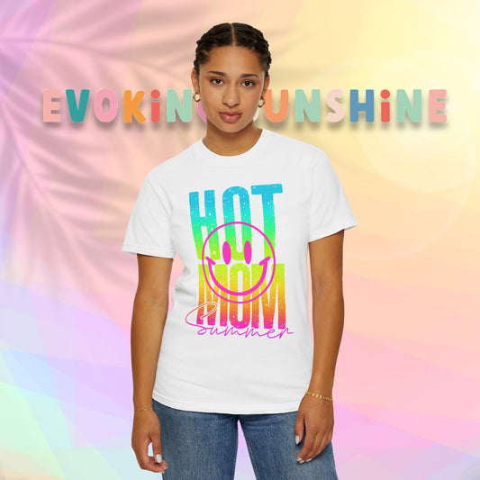 Neon Hot Mom Summer Unisex T-shirt, Neon Smile Face Shirt, Trendy Summer Tee, Cute Smiley Face Top, Casual Summer Apparel