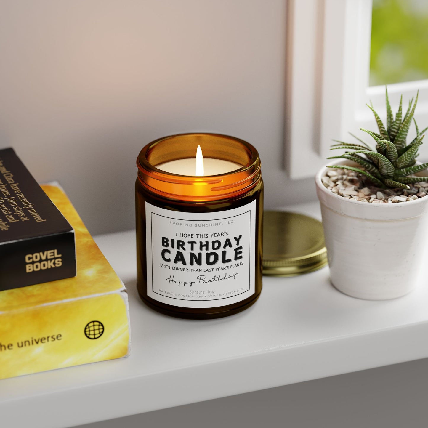 9oz Scented Candle, 'I Hope This Years Birthday Candle Lasts Longer than Last Years Plants', Hand-Poured USA, 9 Scents, Coconut Apricot Wax