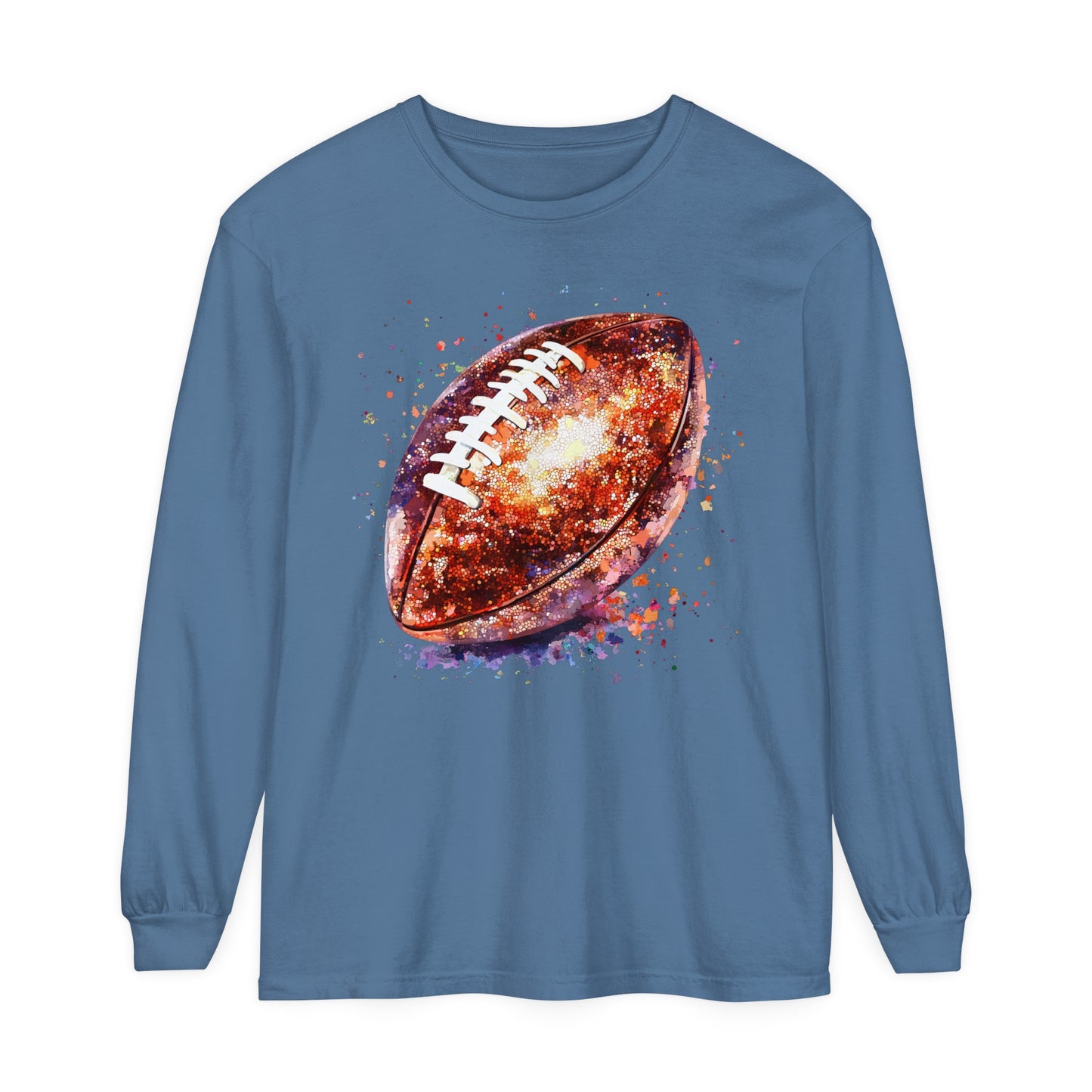Glitter Football Long Sleeve T-Shirt, Comfort Colors Shirt, Sparkly Sports Fan Apparel, Unisex Tee, Fall Game Day Outfit