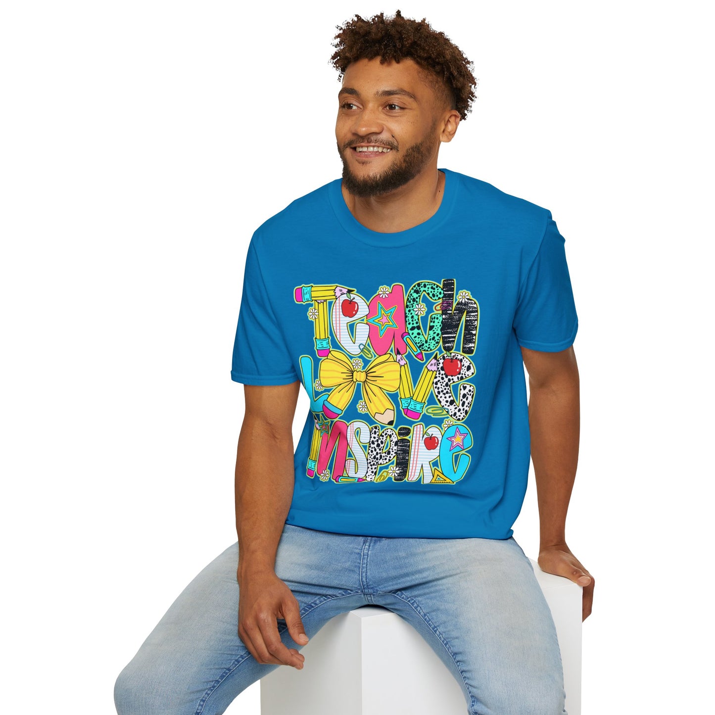 Colorful Teacher T-Shirt, Teach Love Inspire Shirt, Gift for Educators, Back to School Apparel, Inspirational Tops