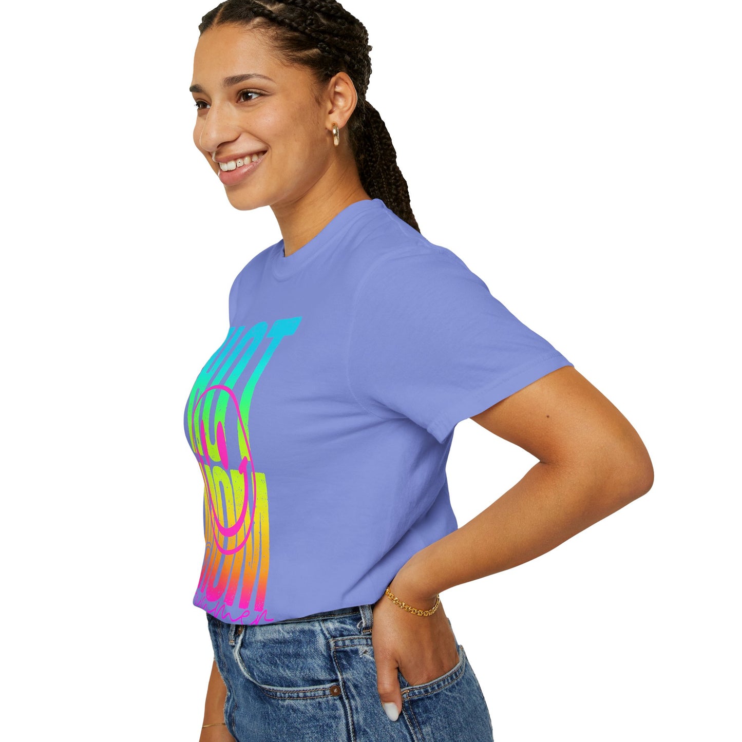 Neon Hot Mom Summer Unisex T-shirt, Neon Smile Face Shirt, Trendy Summer Tee, Cute Smiley Face Top, Casual Summer Apparel