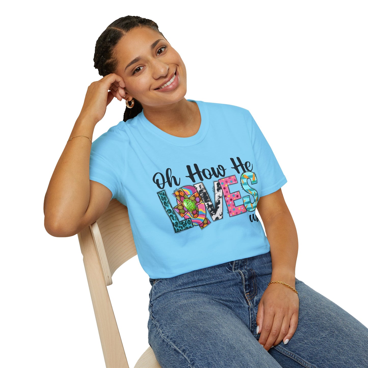 Oh How He Loves Us Unisex Softstyle T-Shirt - Colorful Inspirational Tee