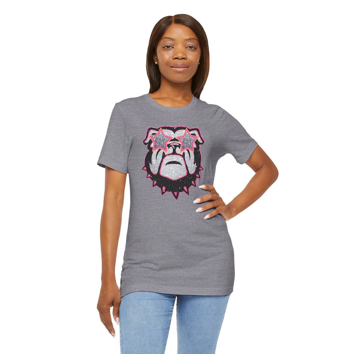 UGA Bulldog Lady Tee in Faux Black, Pink and Silver Glitter