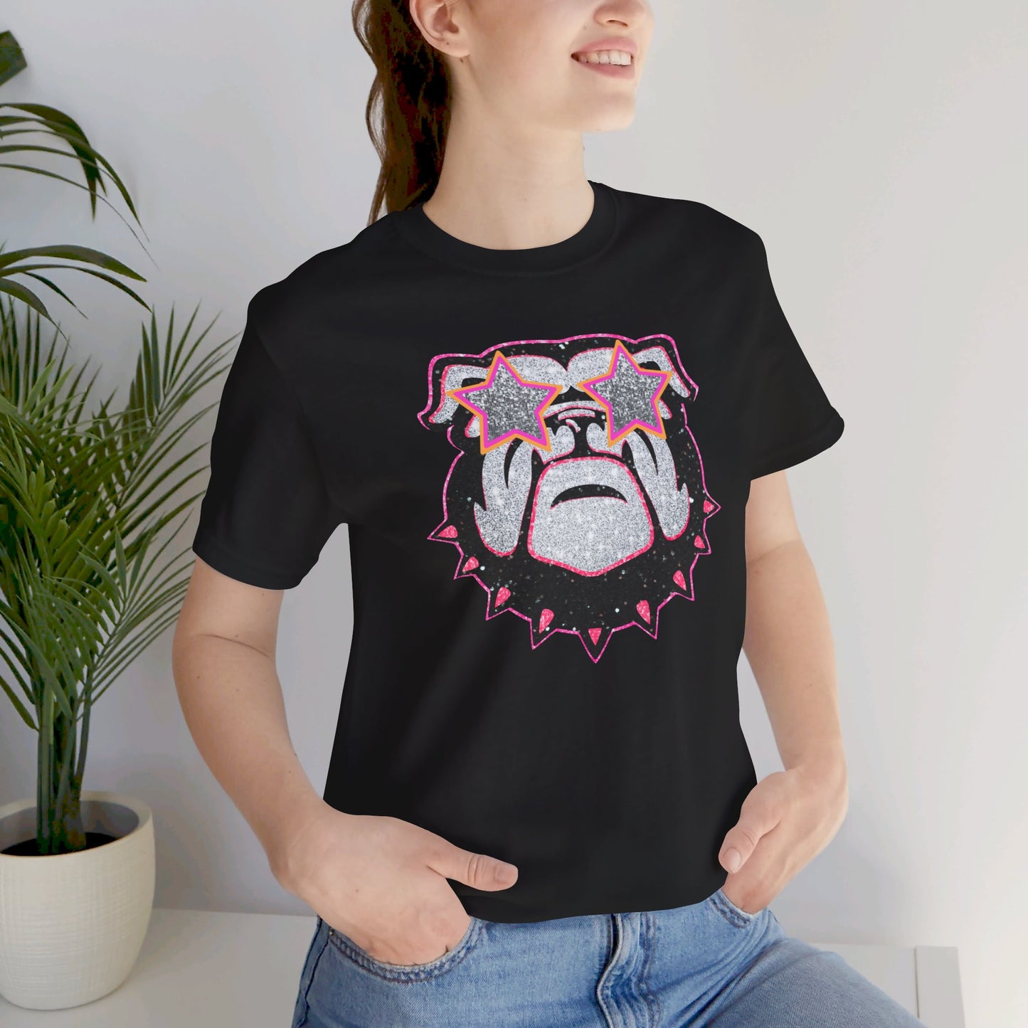 UGA Bulldog Lady Tee in Faux Black, Pink and Silver Glitter
