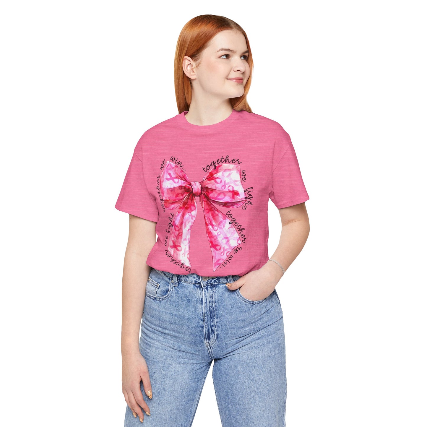 Pink Cancer Coquette Bow Tee, Breast Cancer Awareness Ribbon Shirt, Unisex Jersey Short Sleeve Top, Pink Ribbon T-shirt, Express Delivery available