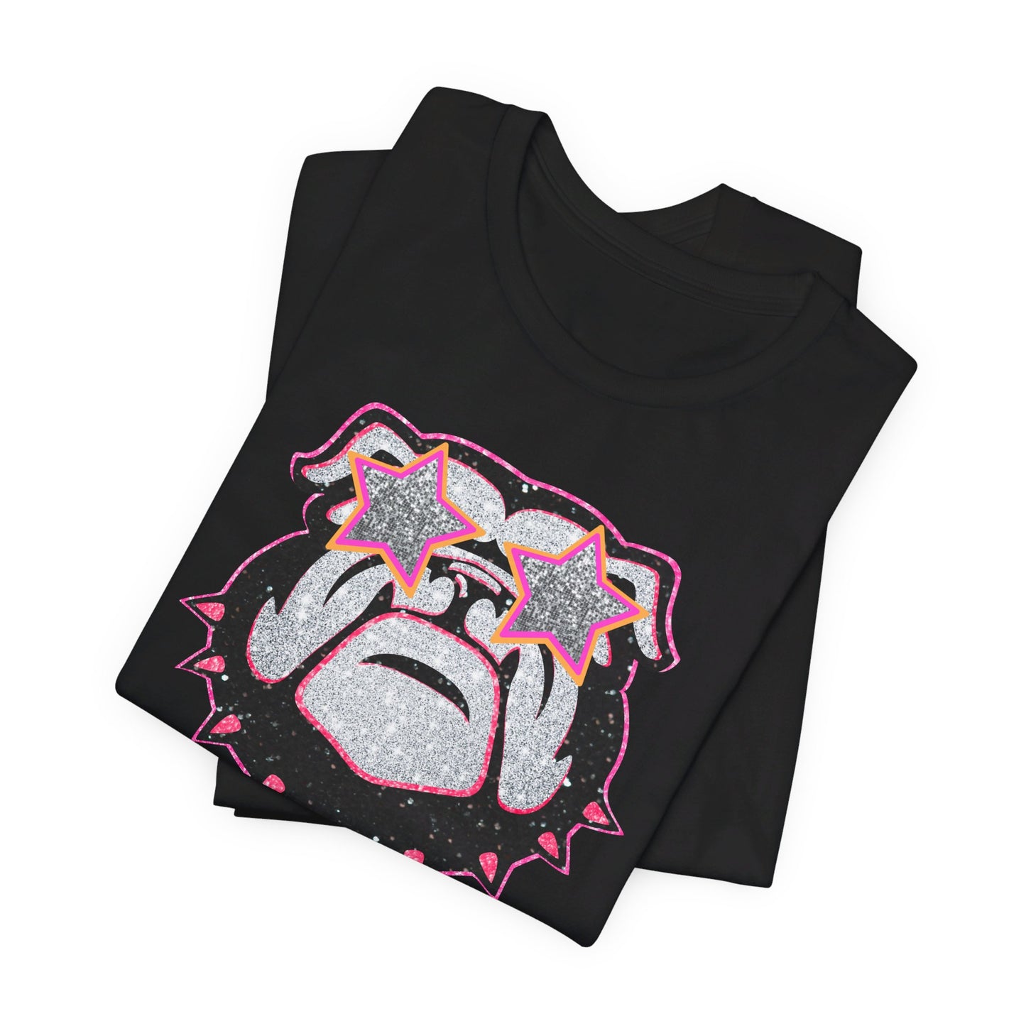 UGA Bulldog Lady Tee in Faux Black, Pink and Silver Glitter