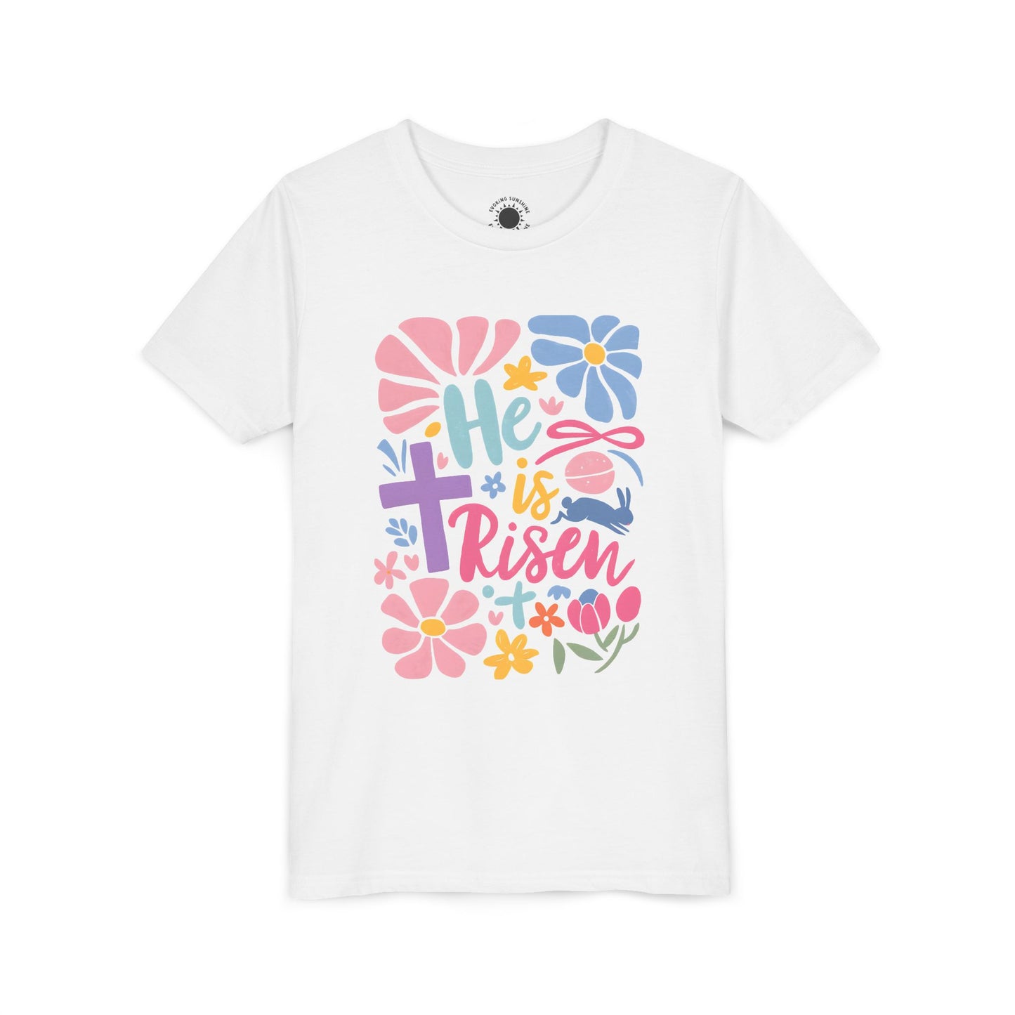 Youth Short Sleeve Tee - "He is Risen" Floral Design