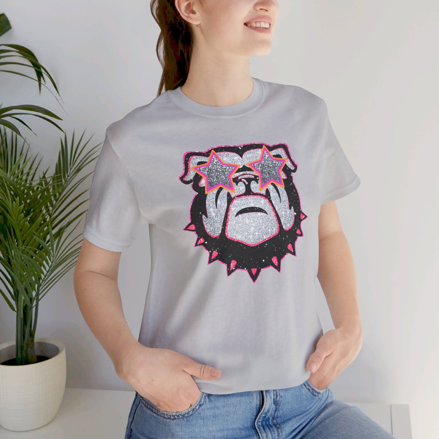 UGA Bulldog Lady Tee in Faux Black, Pink and Silver Glitter