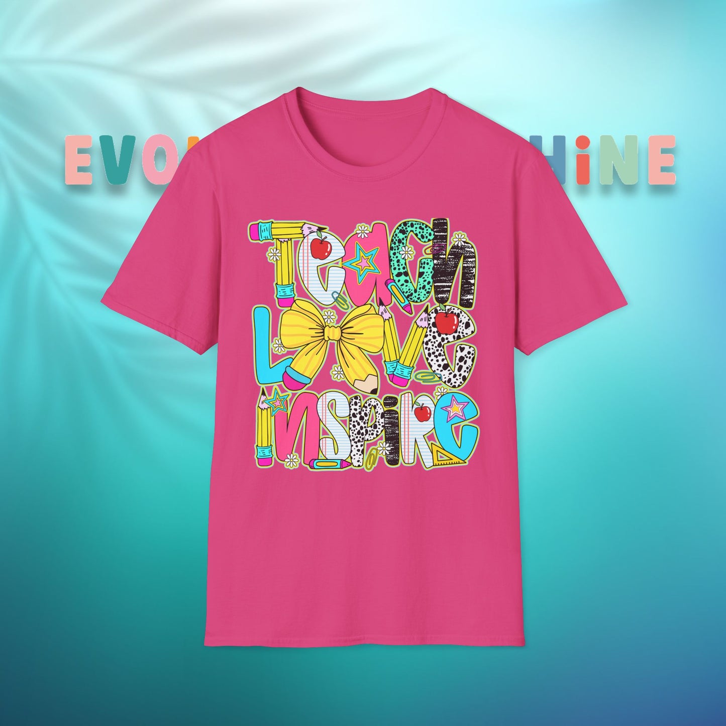Colorful Teacher T-Shirt, Teach Love Inspire Shirt, Gift for Educators, Back to School Apparel, Inspirational Tops