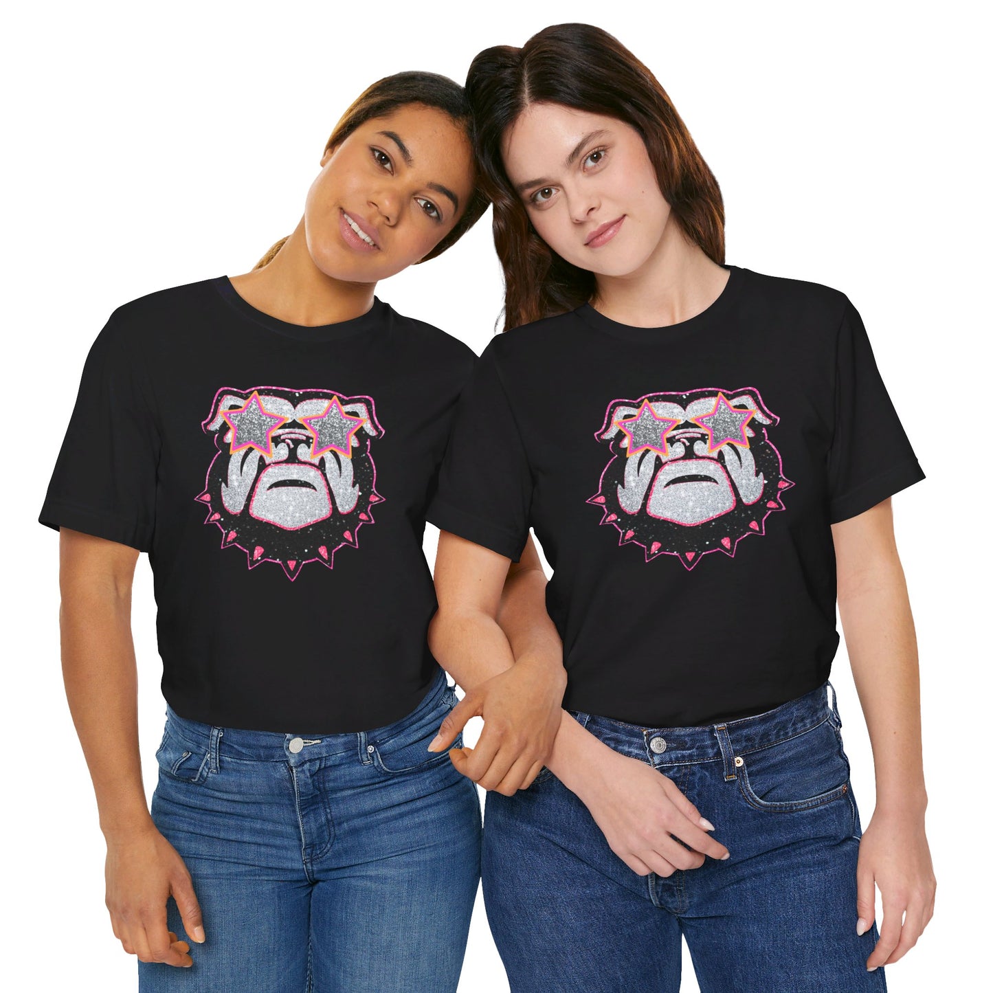 UGA Bulldog Lady Tee in Faux Black, Pink and Silver Glitter