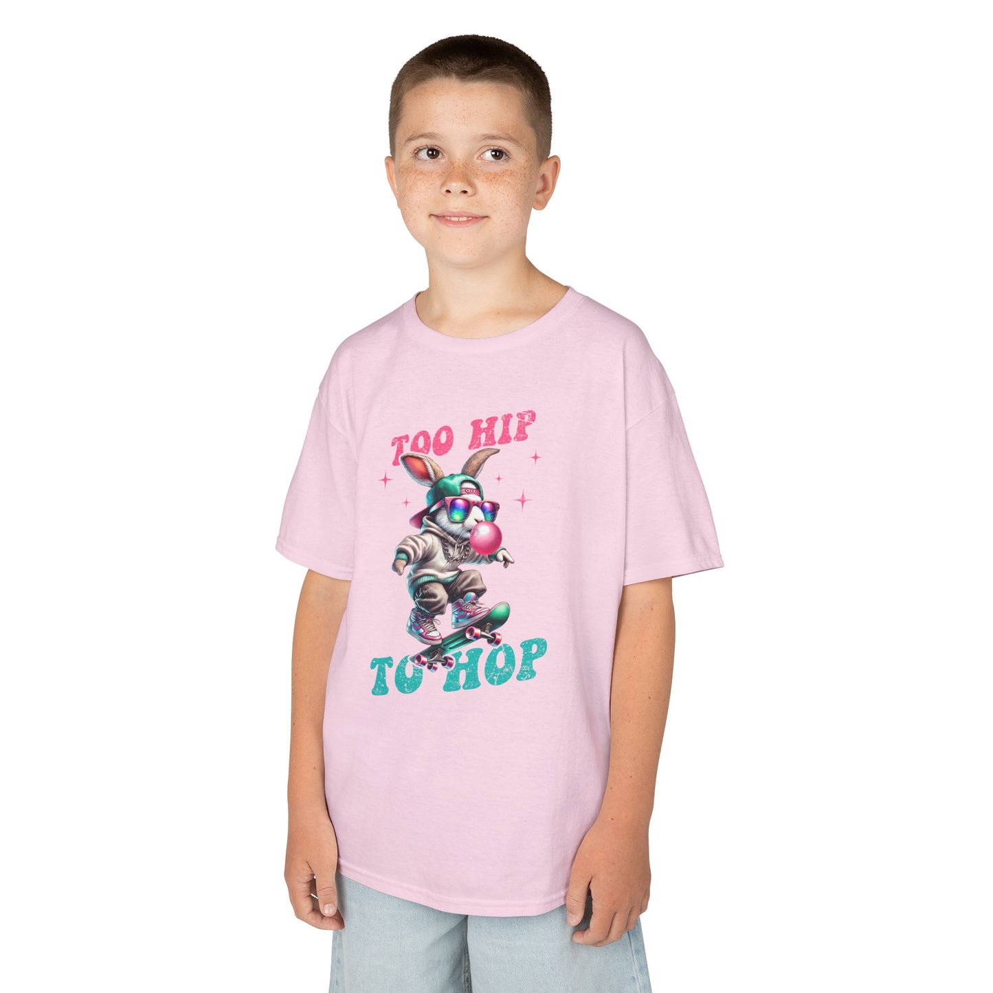 Cool Skateboarding Bunny Kids Tee - "Too Hip to Hop"
