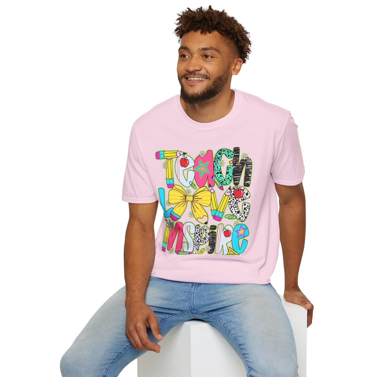 Colorful Teacher T-Shirt, Teach Love Inspire Shirt, Gift for Educators, Back to School Apparel, Inspirational Tops