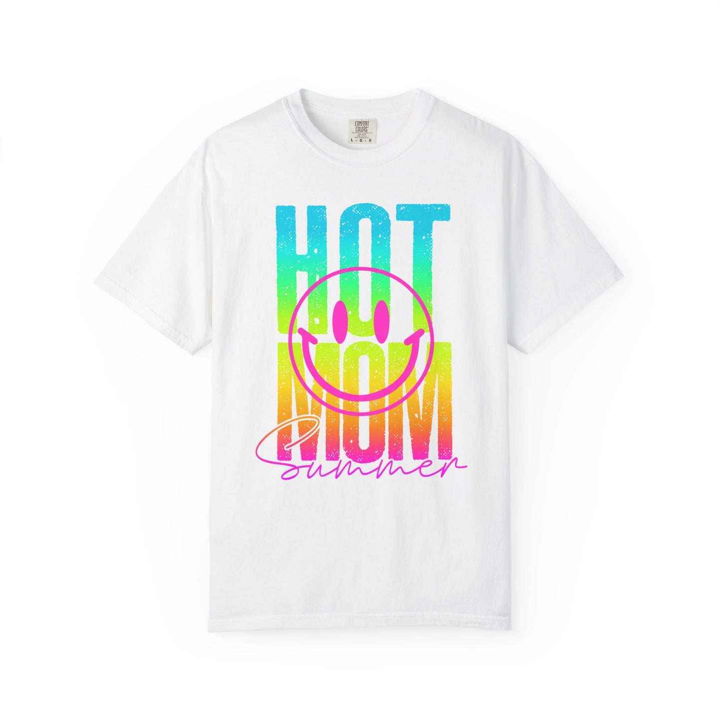 Neon Hot Mom Summer Unisex T-shirt, Neon Smile Face Shirt, Trendy Summer Tee, Cute Smiley Face Top, Casual Summer Apparel