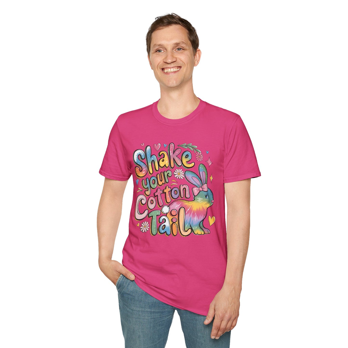 Colorful Bunny Graphic Unisex Softstyle T-Shirt - 'Shake Your Cotton Tail'