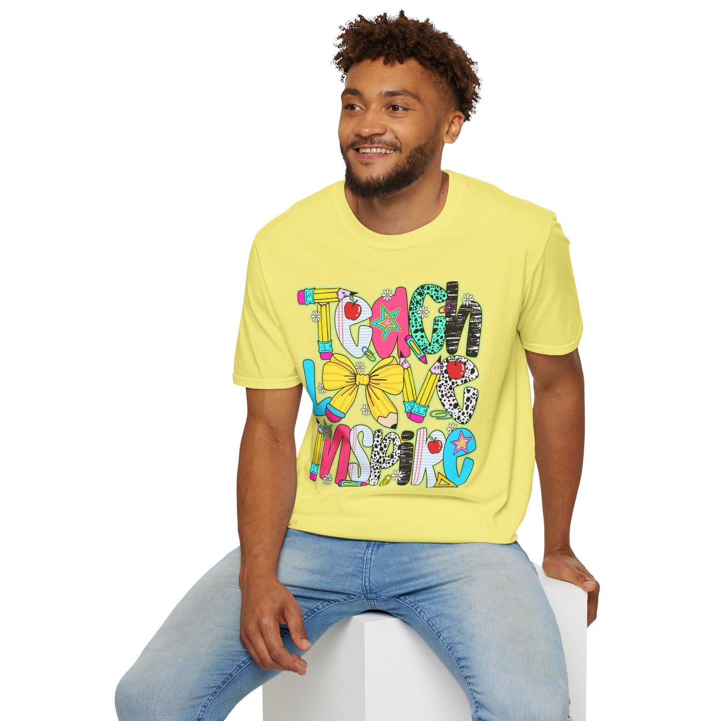 Colorful Teacher T-Shirt, Teach Love Inspire Shirt, Gift for Educators, Back to School Apparel, Inspirational Tops