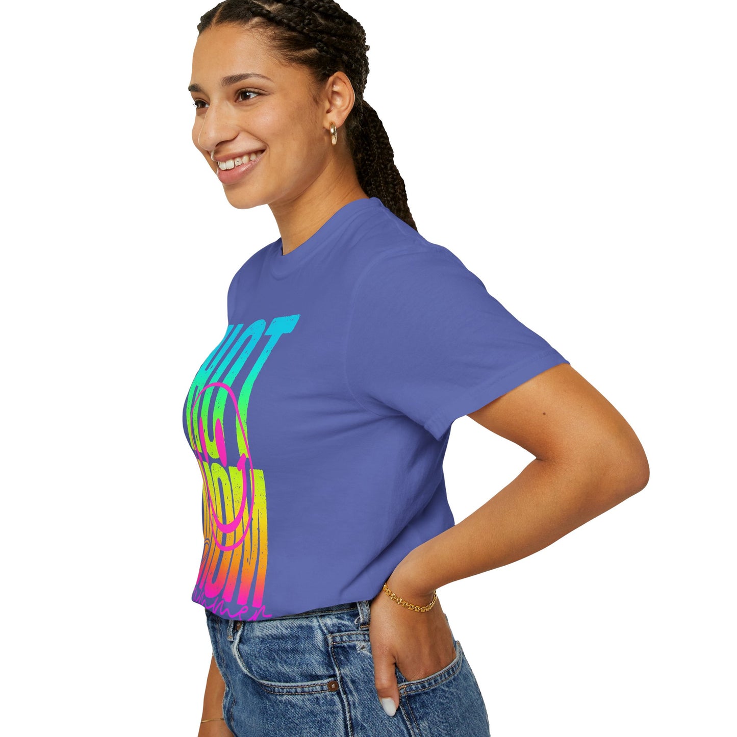 Neon Hot Mom Summer Unisex T-shirt, Neon Smile Face Shirt, Trendy Summer Tee, Cute Smiley Face Top, Casual Summer Apparel