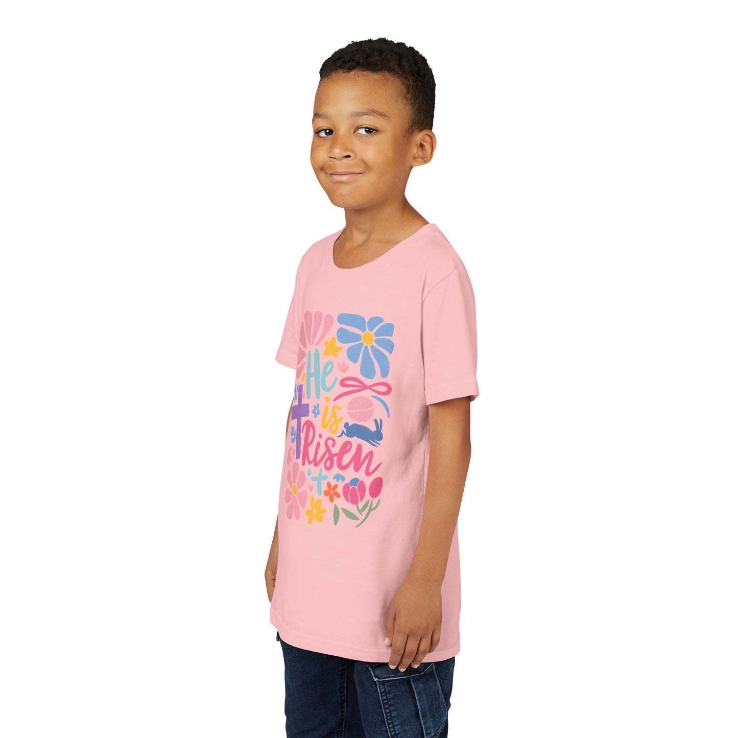 Youth Short Sleeve Tee - "He is Risen" Floral Design