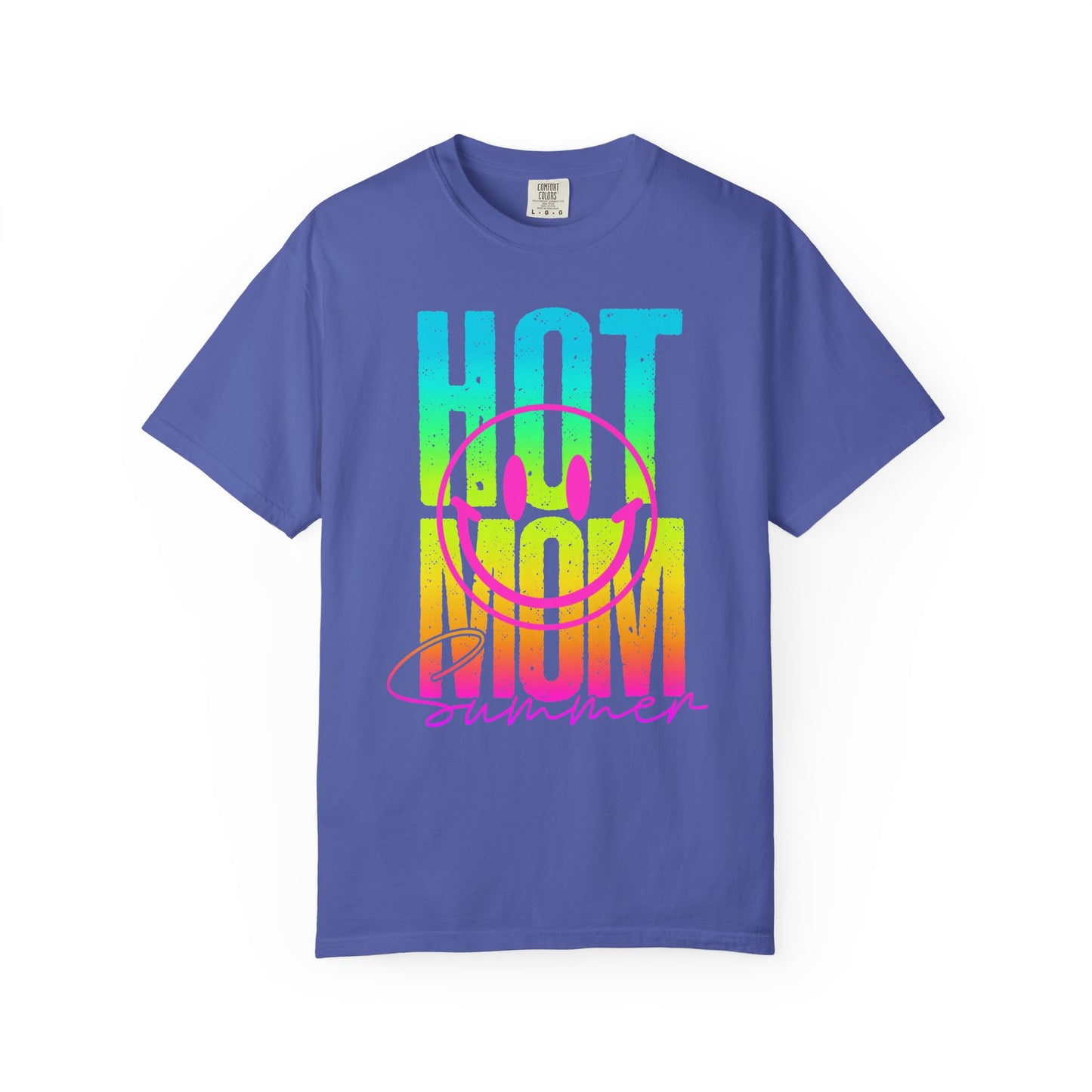 Neon Hot Mom Summer Unisex T-shirt, Neon Smile Face Shirt, Trendy Summer Tee, Cute Smiley Face Top, Casual Summer Apparel
