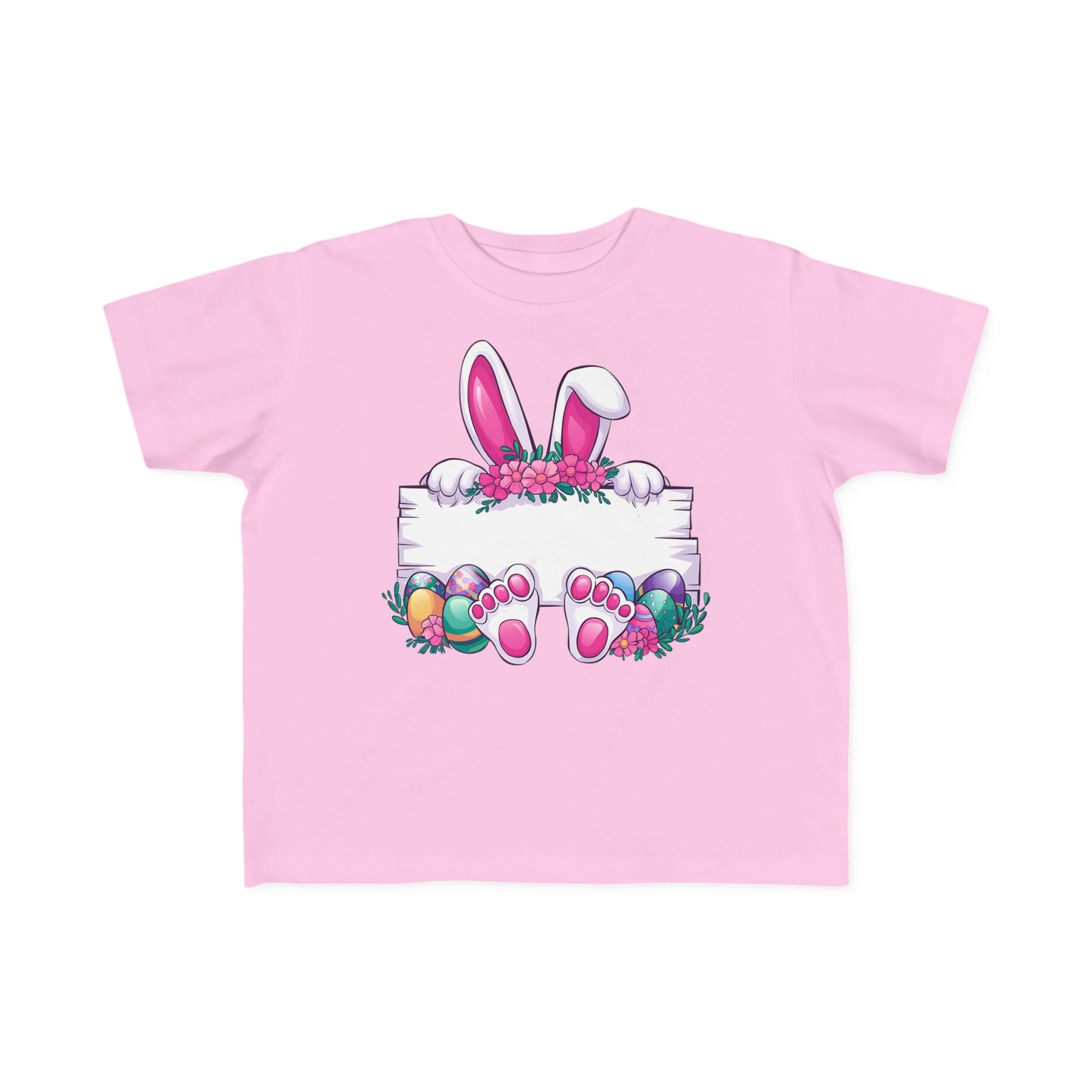 Personalized Cute Easter Bunny Toddler T-Shirt with Colorful Eggs
