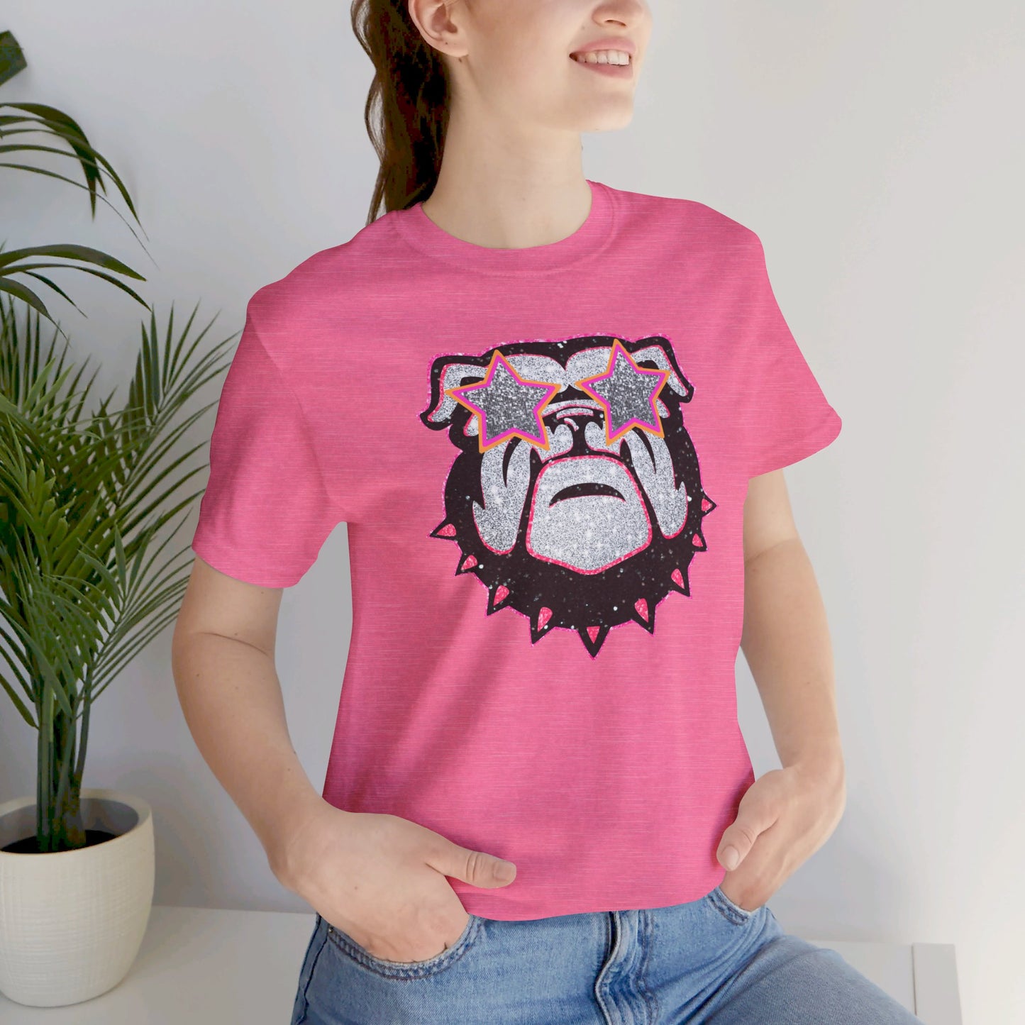 UGA Bulldog Lady Tee in Faux Black, Pink and Silver Glitter