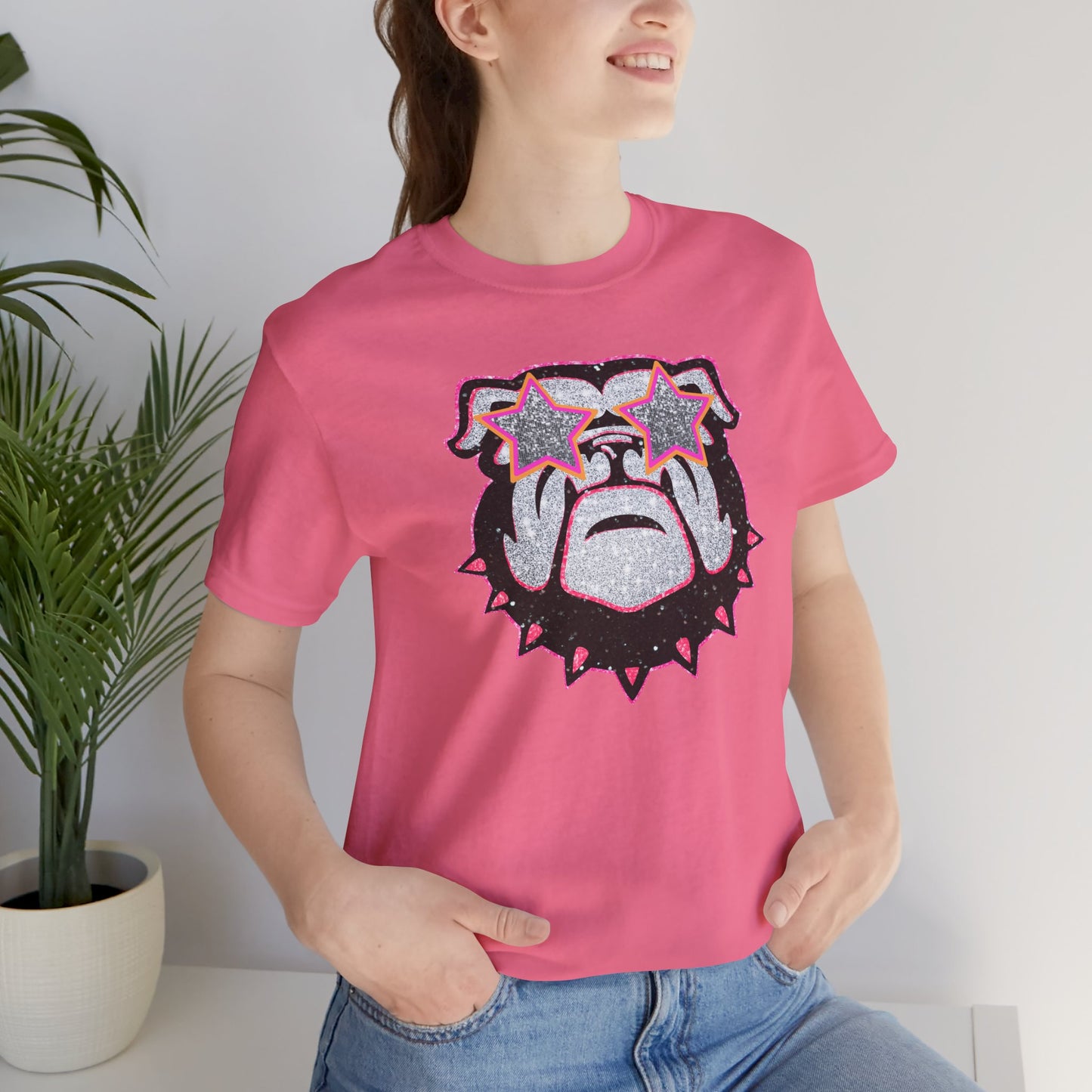 UGA Bulldog Lady Tee in Black, Pink and Silver Faux Glitter