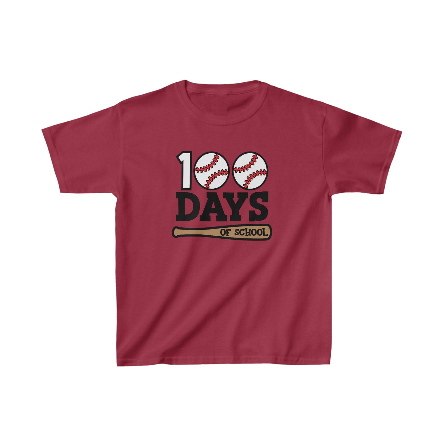 100 Day of School Baseball T-Shirt, School Spirt, Youth shirt, Baseball and bat