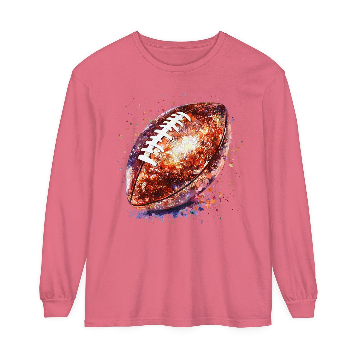 Glitter Football Long Sleeve T-Shirt, Comfort Colors Shirt, Sparkly Sports Fan Apparel, Unisex Tee, Fall Game Day Outfit