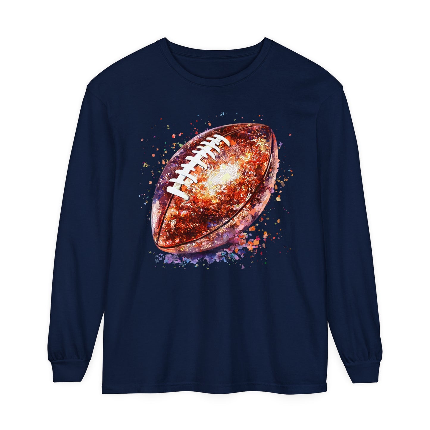 Glitter Football Long Sleeve T-Shirt, Comfort Colors Shirt, Sparkly Sports Fan Apparel, Unisex Tee, Fall Game Day Outfit