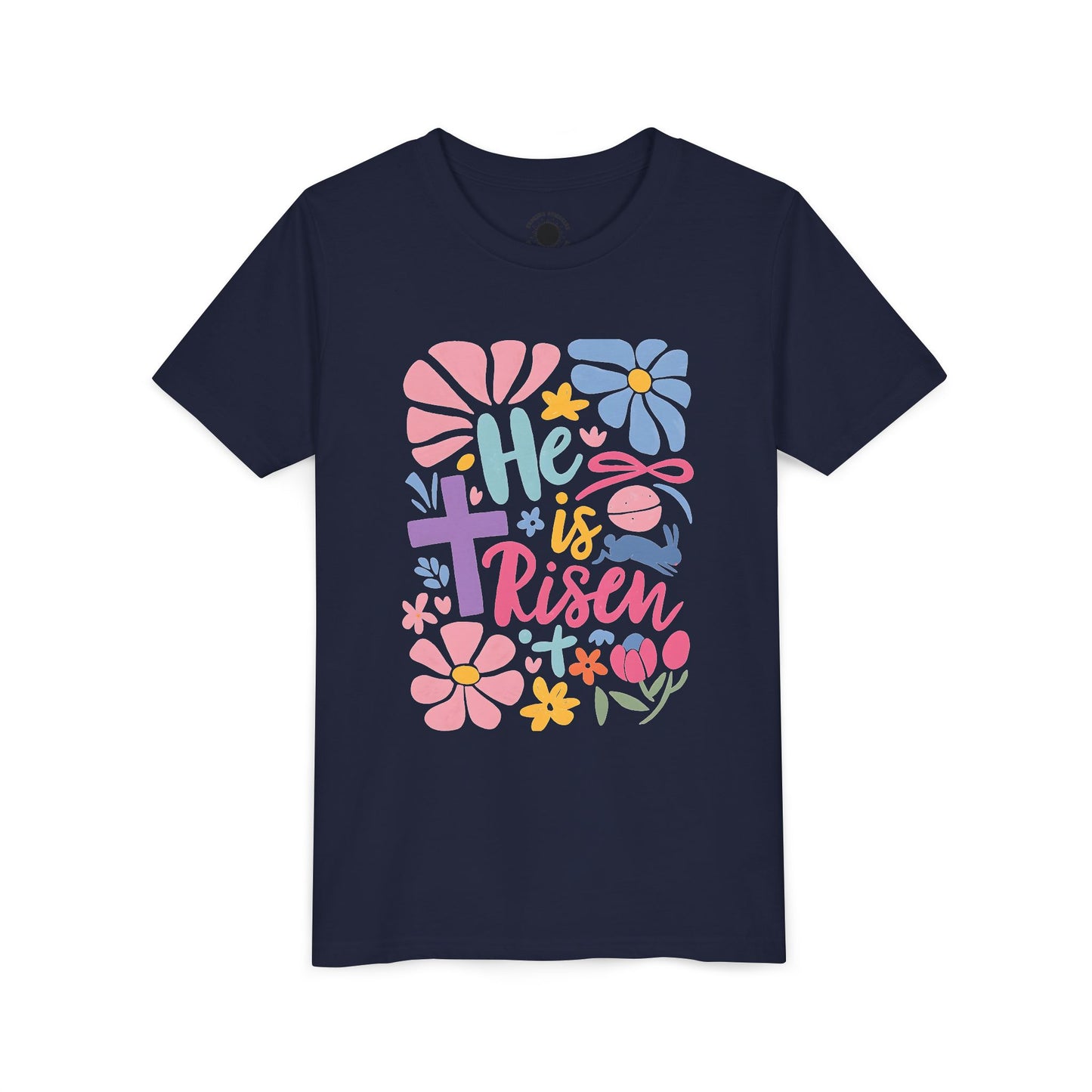 Youth Short Sleeve Tee - "He is Risen" Floral Design