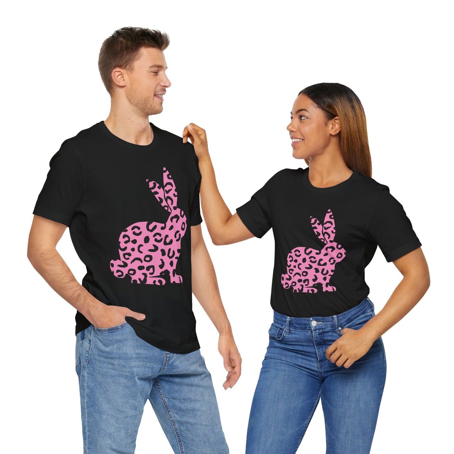Pink Leopard Bunny Tee, Easter Shirt for Animal Lovers, Leopard Print T-shirt, Rabbit Lover Gift, Easter Bunny Top, Leopard Tee Shirt,